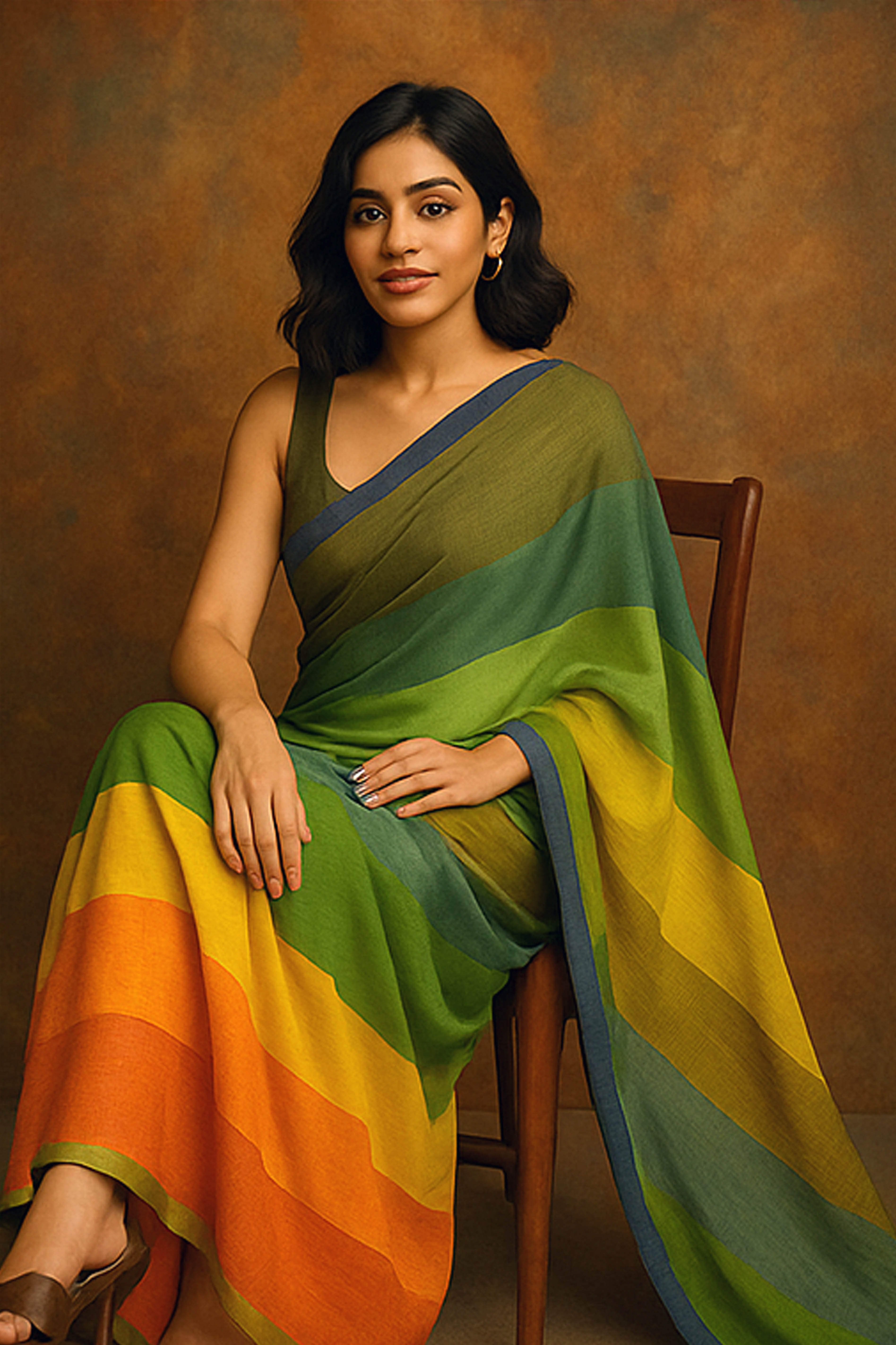 Jamdani Mul Cotton Rainbow Saree in Multi Colour - Indian Handloomz
