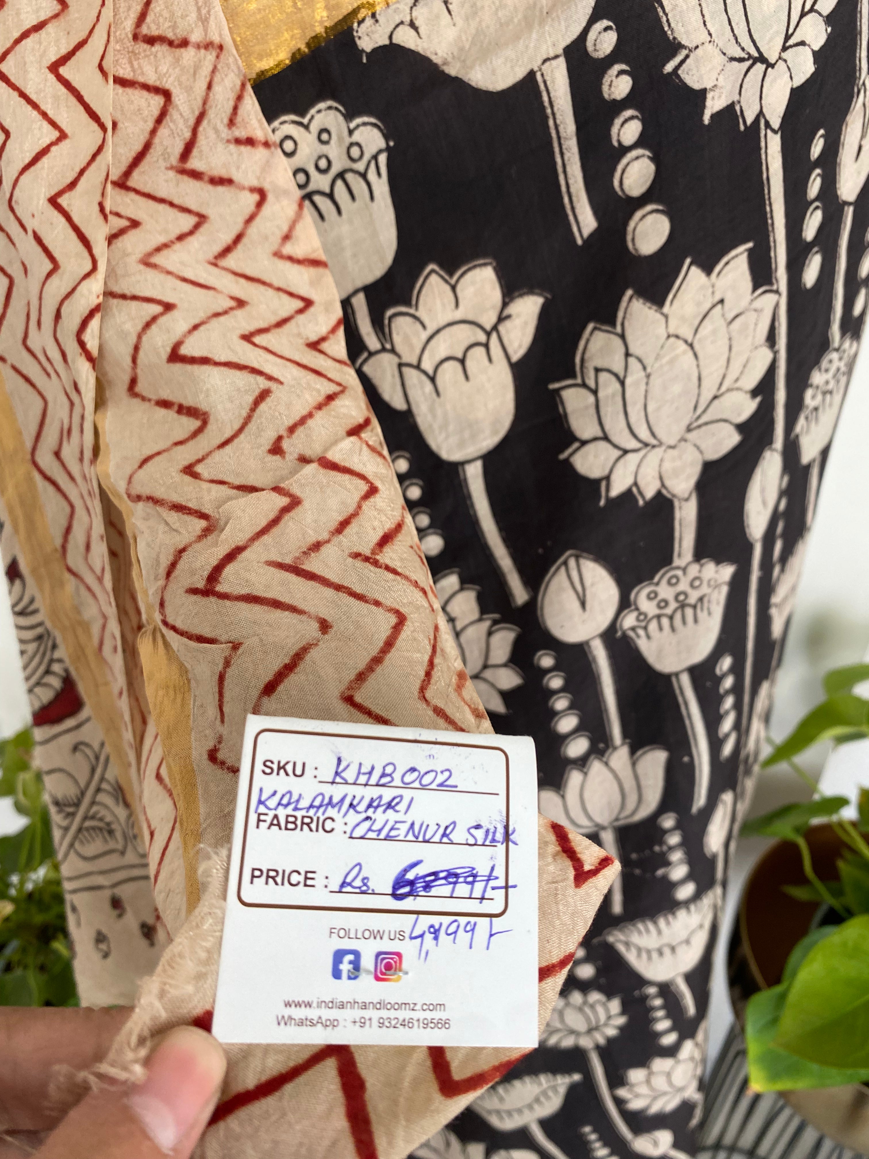 Kalamkari Chenur Silk Saree Black & Maroon - Indian Handloomz
