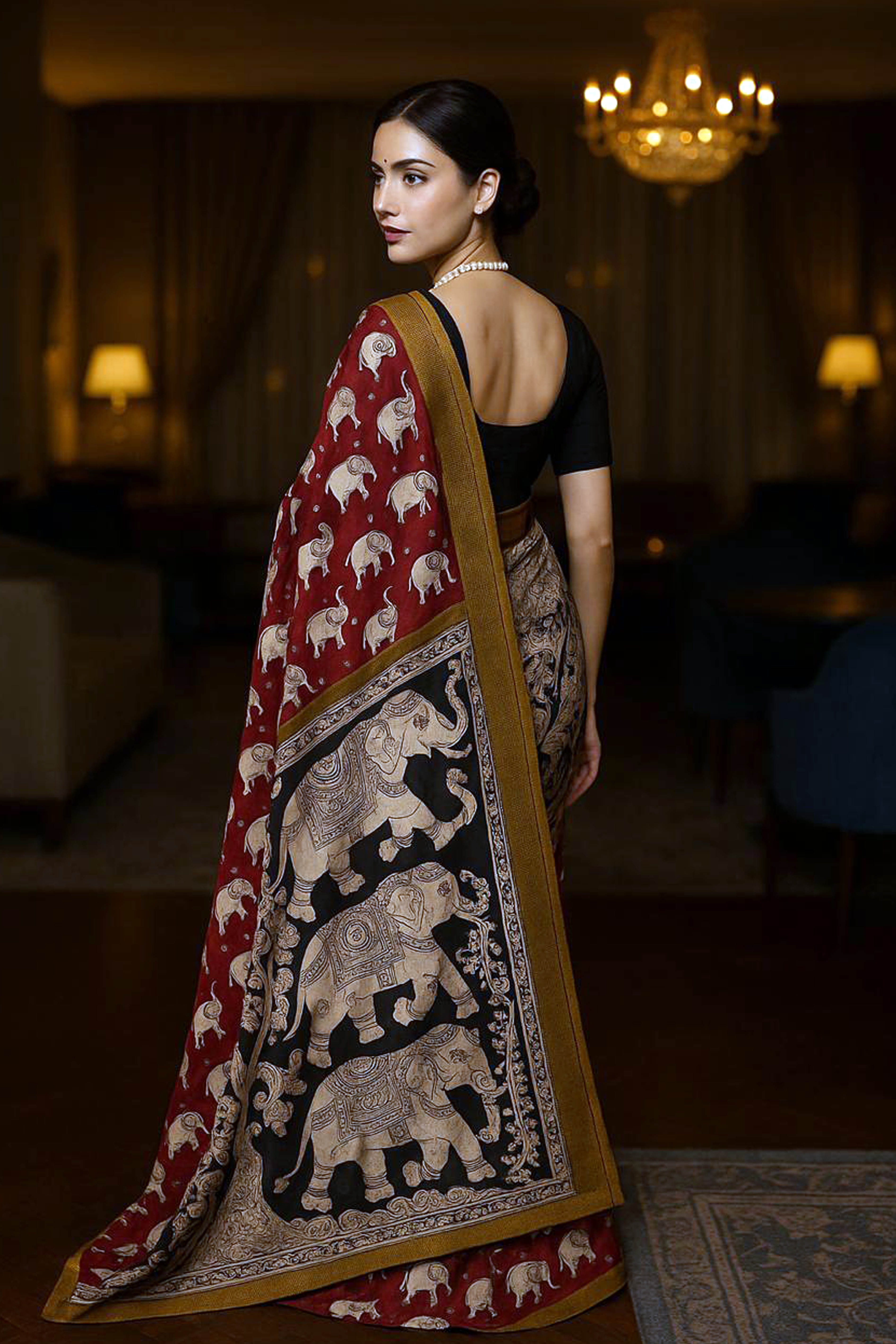 Kalamkari Chenur Silk Saree Red - Indian Handloomz