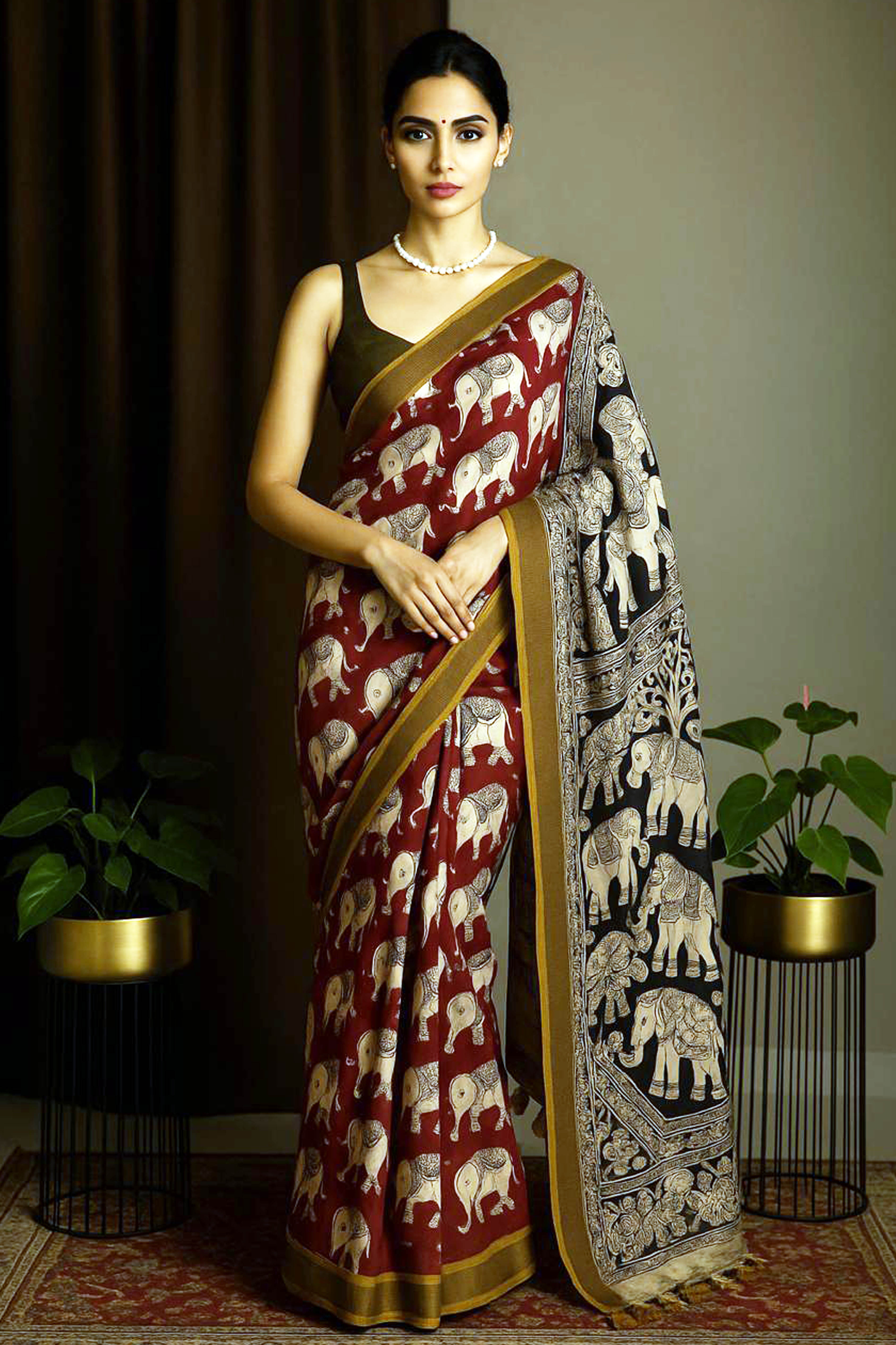 Kalamkari Chenur Silk Saree Red - Indian Handloomz