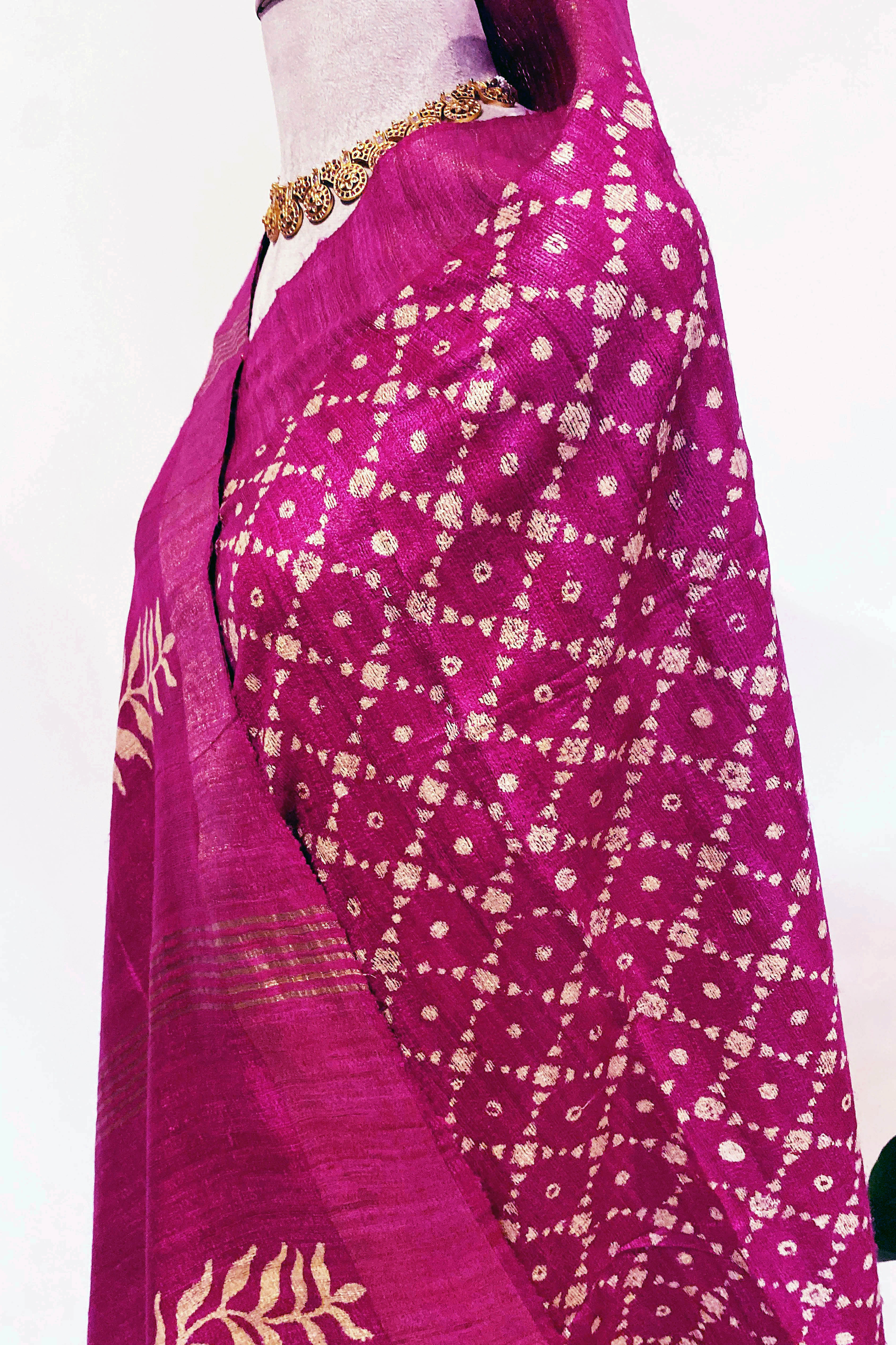 Ketaki Pure Ghicha Tussar Silk Saree in Screen Printing Beige & Pink Colour
