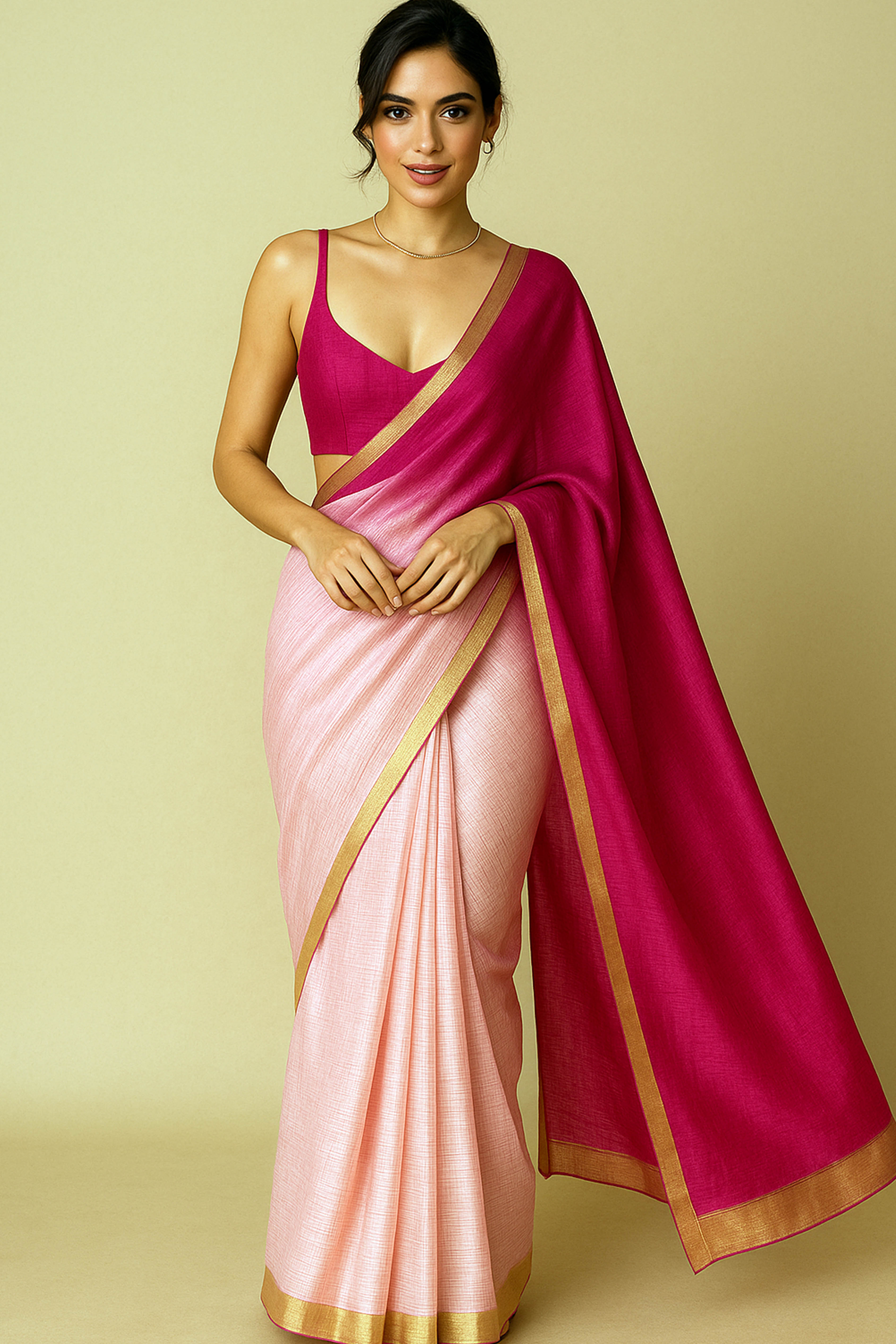 Tiya Light Pink Body with Dark Pink Palla Maheshwari Silk Cotton Tissue Saree - Indian Handloomz