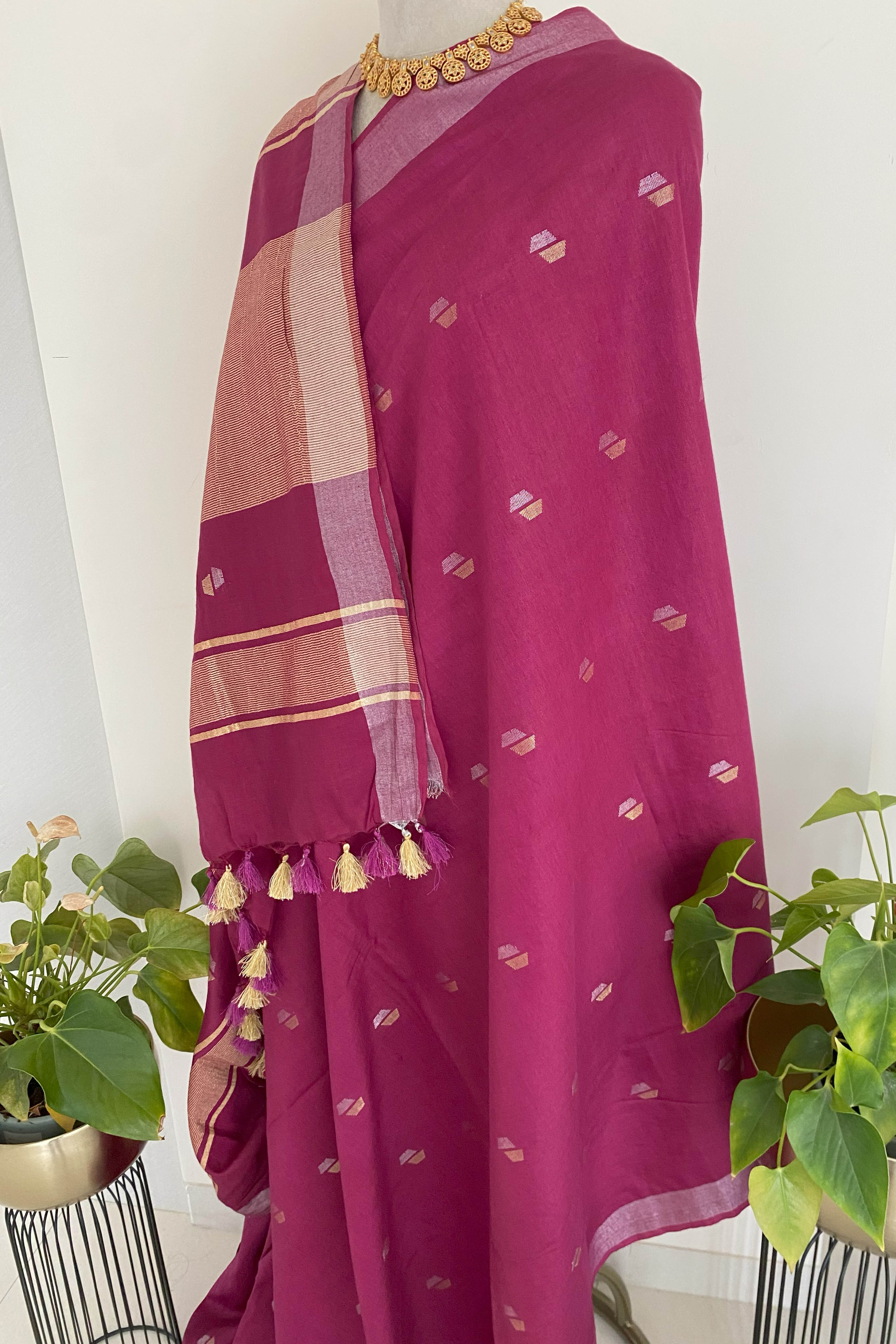 Magenta Cotton Silk Banarasi Saree - Indian Handloomz