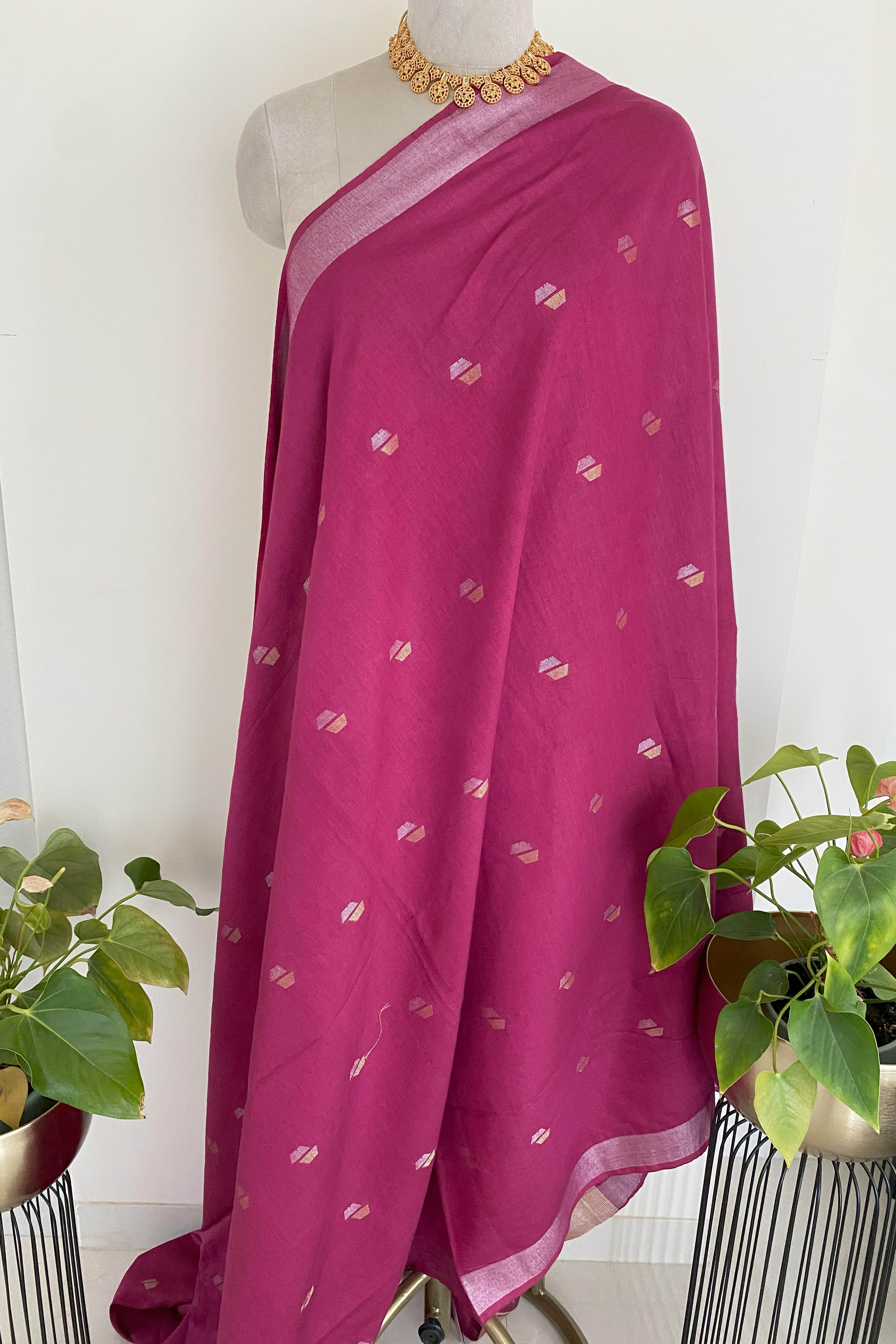 Magenta Cotton Silk Banarasi Saree - Indian Handloomz