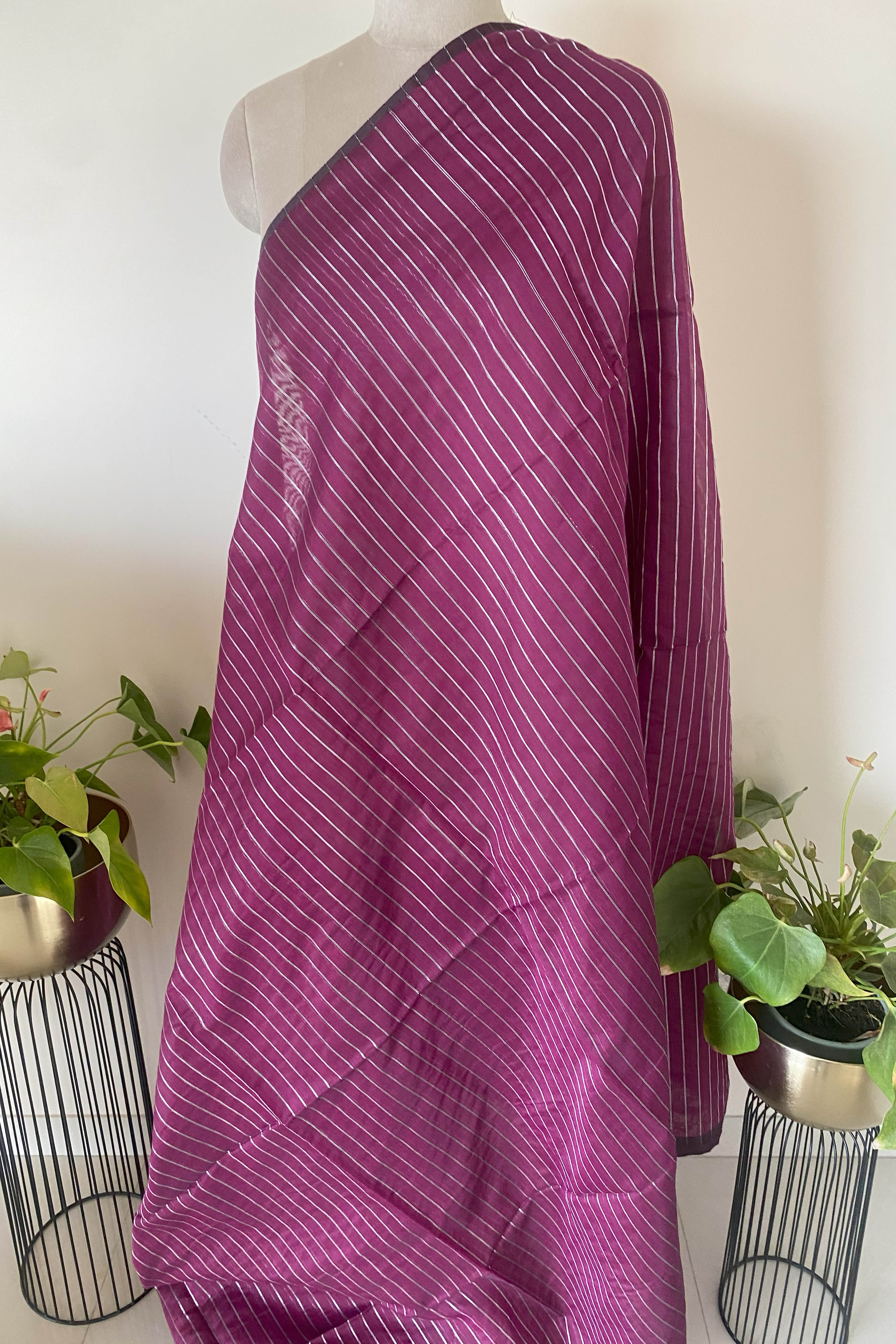 Maroon & Silver Jamdani Cotton Saree - Indian Handloomz