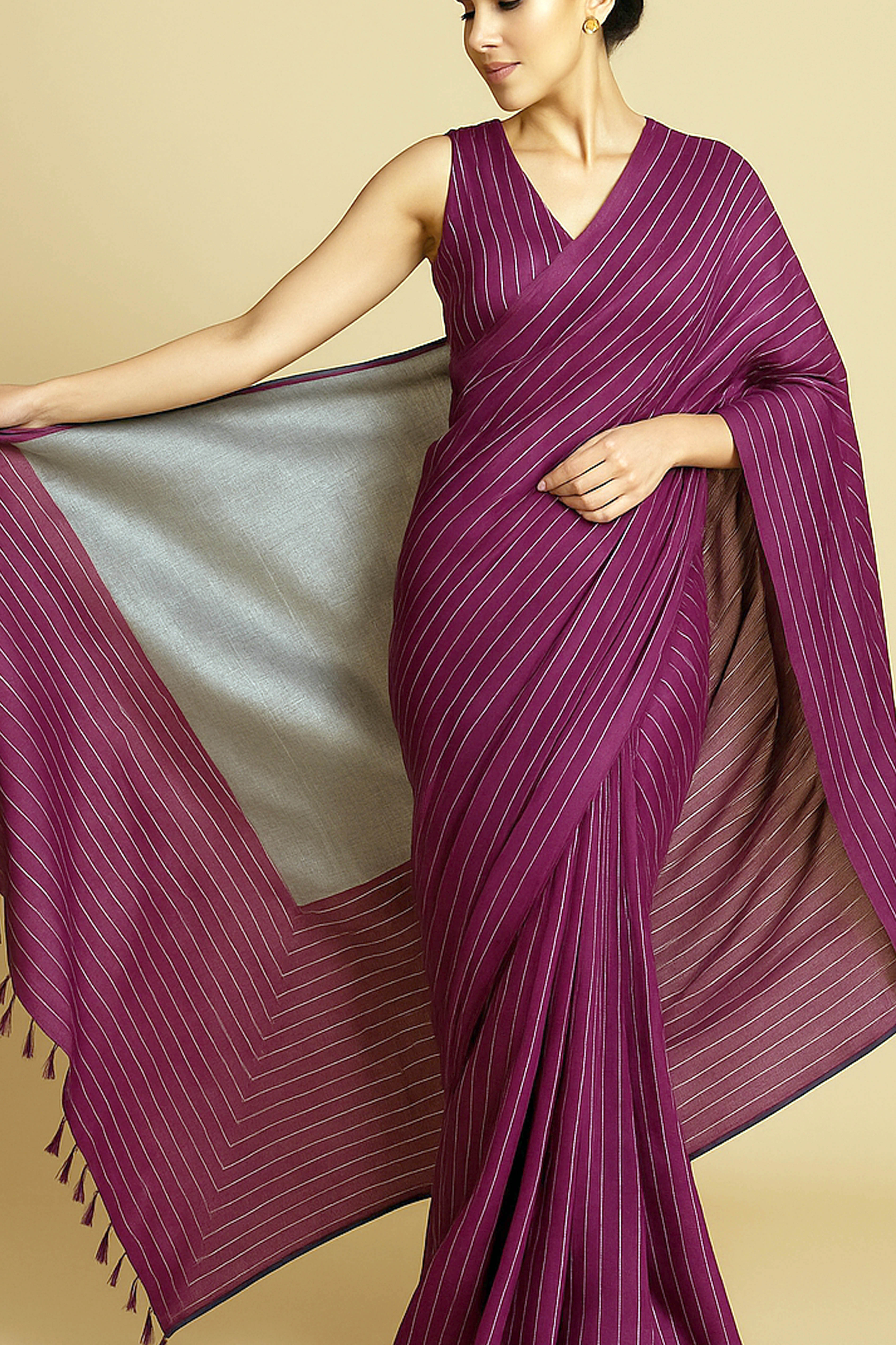 Maroon & Silver Jamdani Cotton Saree - Indian Handloomz