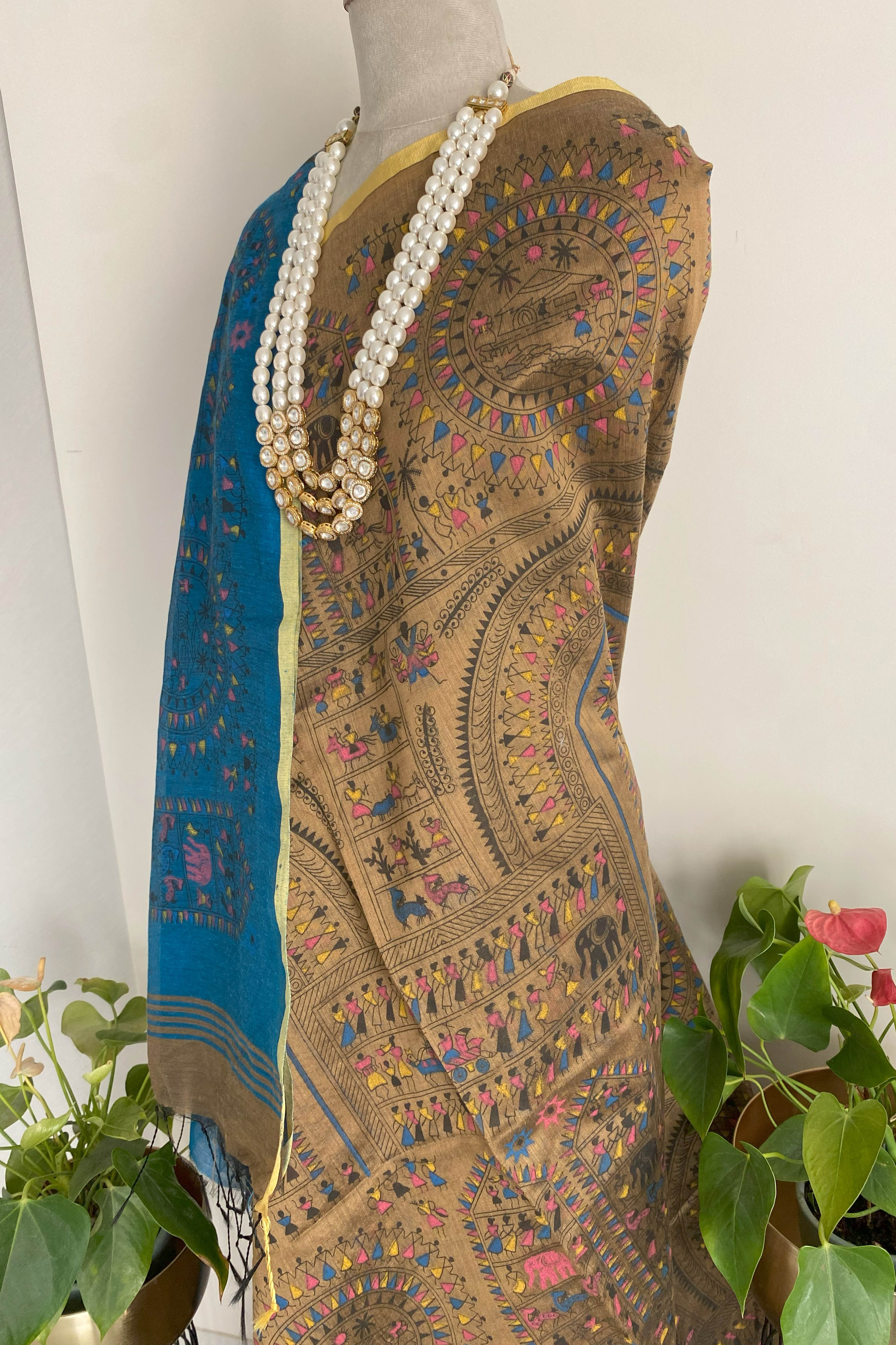 Nivedi Cotton Silk Warli Print Saree - Indian Handloomz