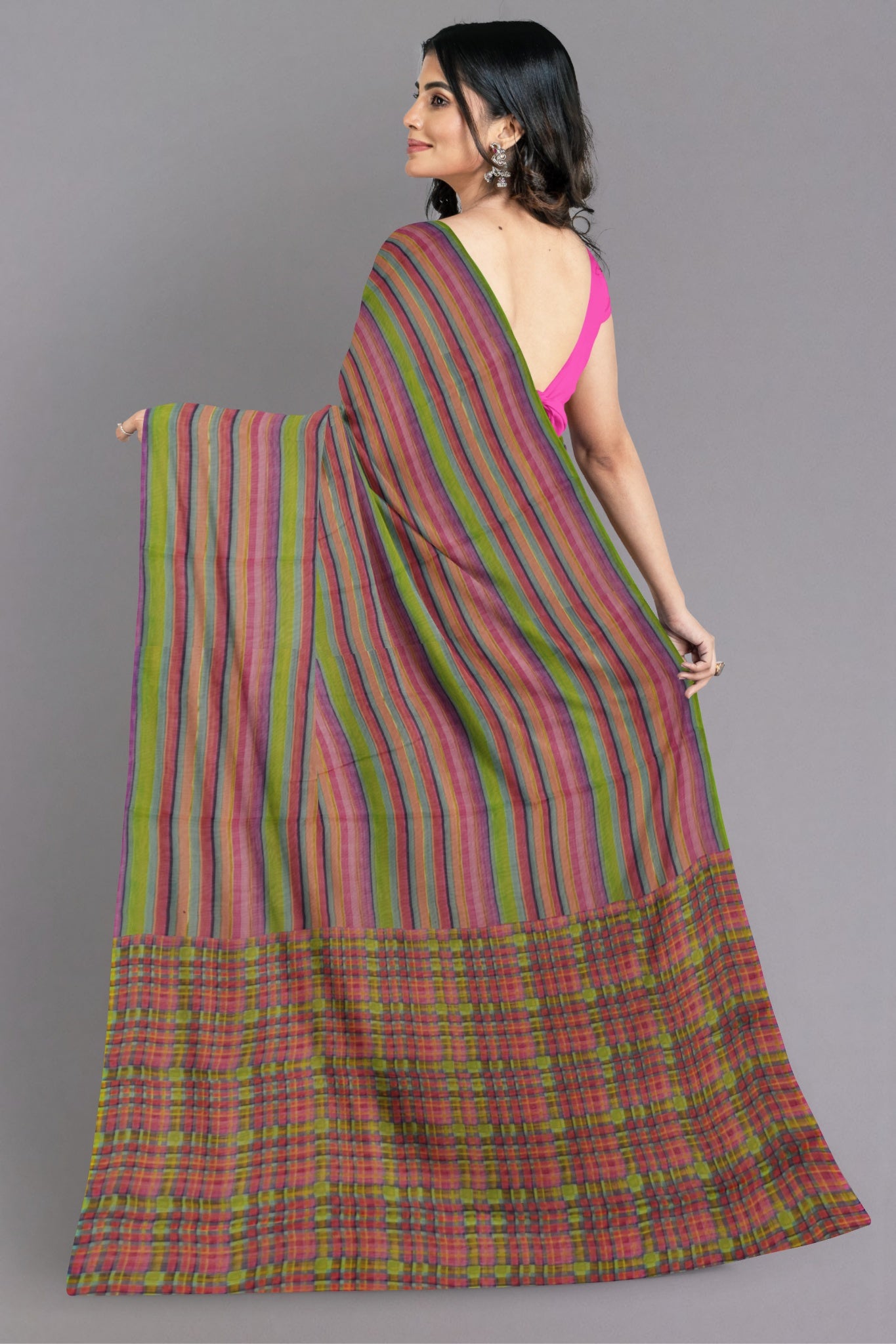 Kama Ethereal Organza Silk Saree in Multicolour with Hues of Green, Blue, Peach & Pink - Indian Handloomz