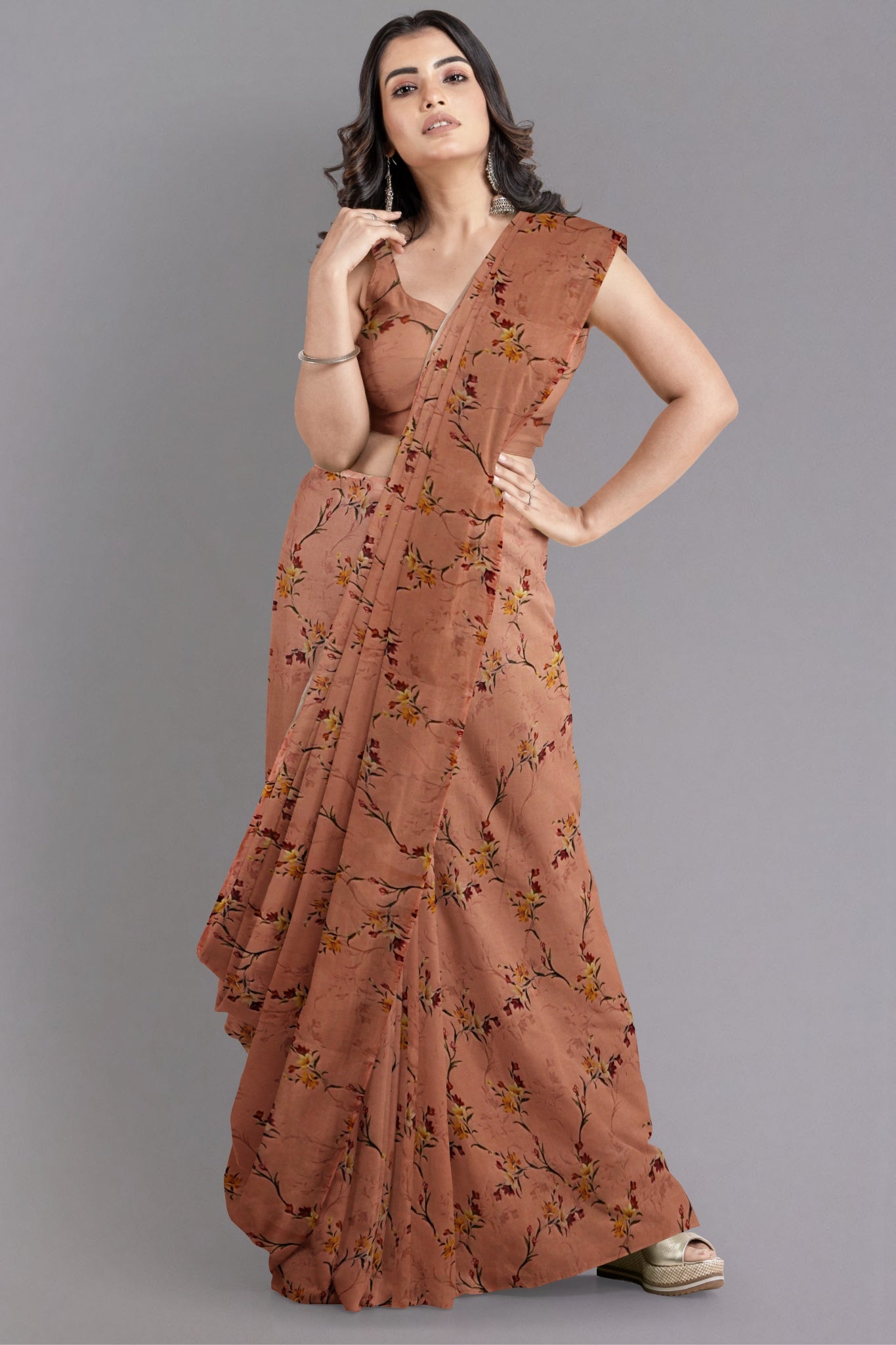 Anaya Organza Silk Saree in Digital Printing, Soft Gradations Colour & Fine Floral Motifs - Indian Handloomz
