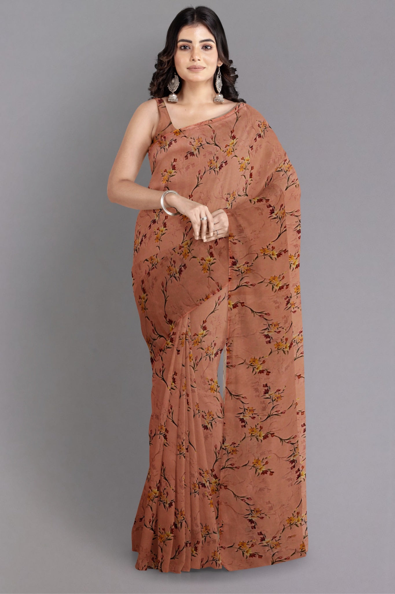 Anaya Organza Silk Saree in Digital Printing, Soft Gradations Colour & Fine Floral Motifs - Indian Handloomz