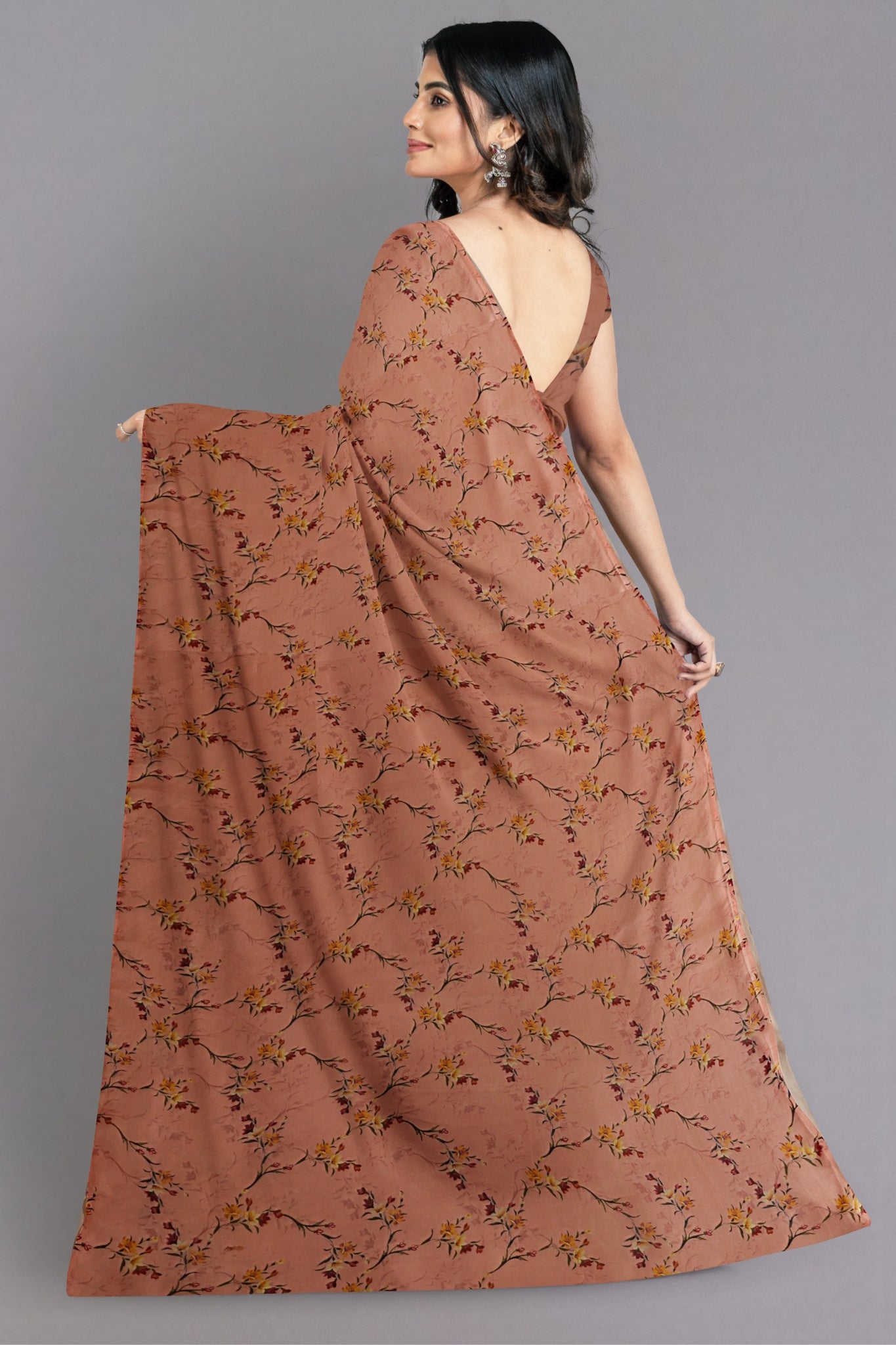 Anaya Organza Silk Saree in Digital Printing, Soft Gradations Colour & Fine Floral Motifs - Indian Handloomz