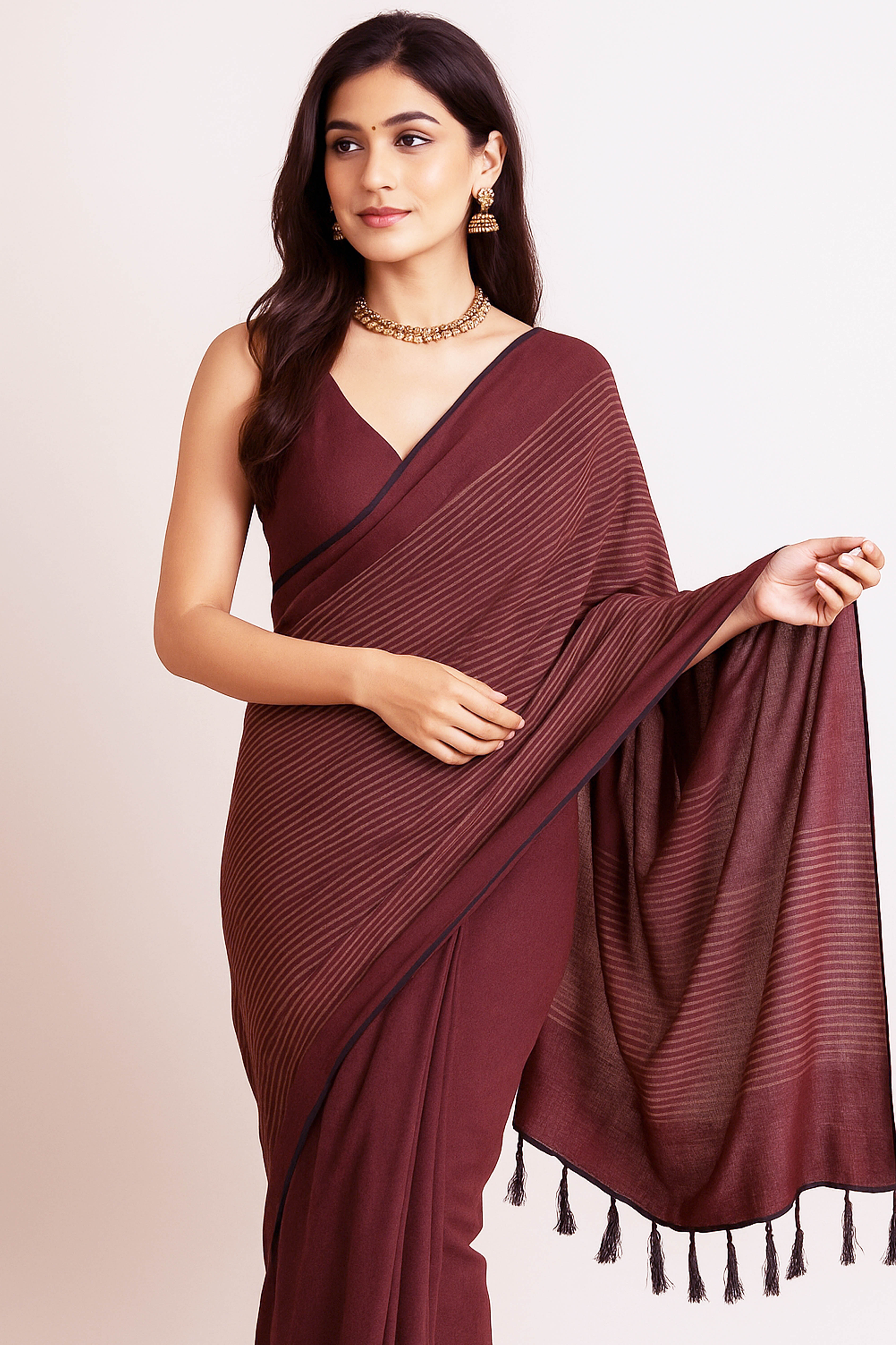 Para Jamdani Slub Cotton Saree in Maroon Colour - Indian Handloomz