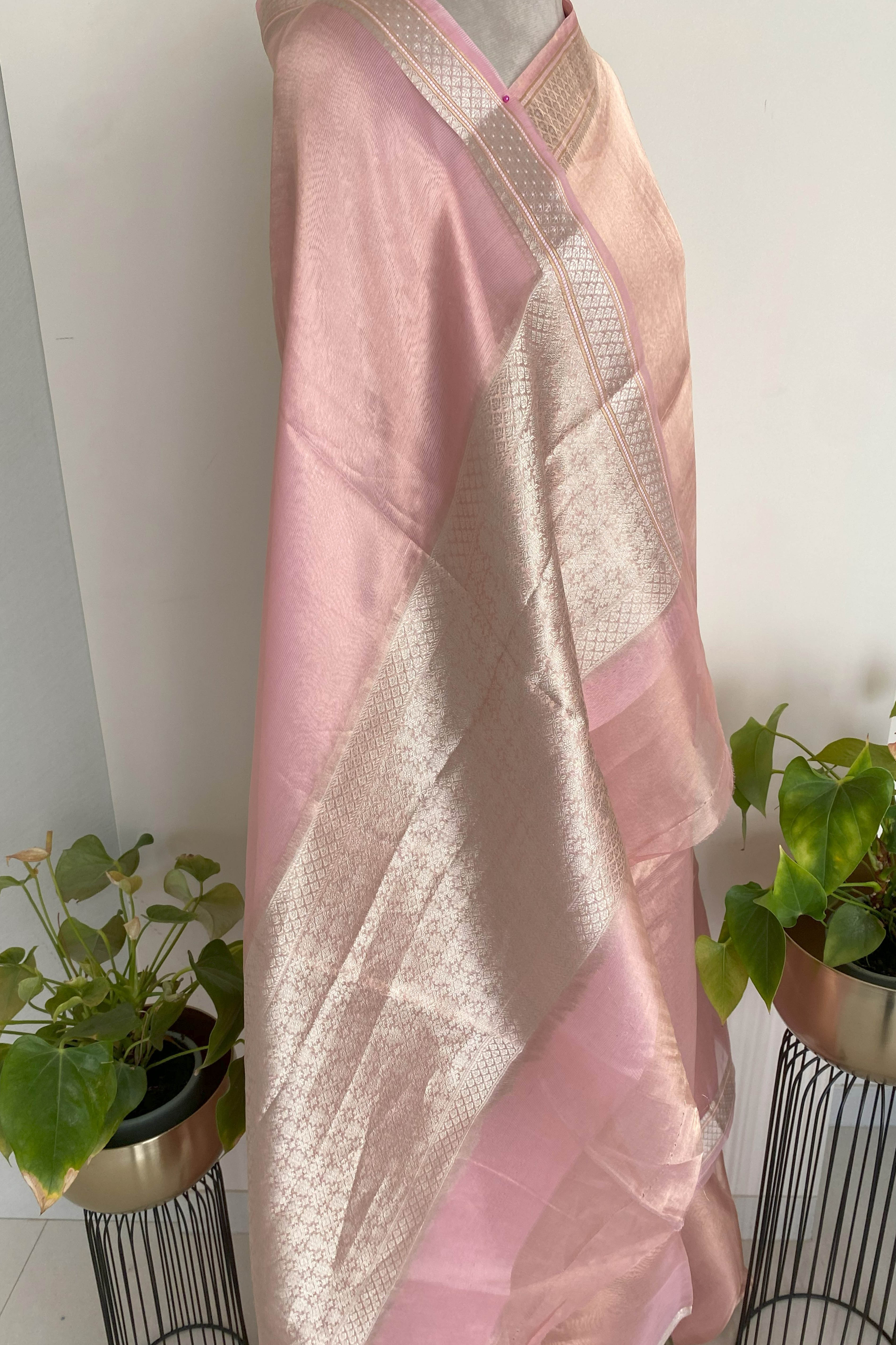 Pure Banarasi Tissue Silk Saree in Light Pink Colour - Indian Handloomz