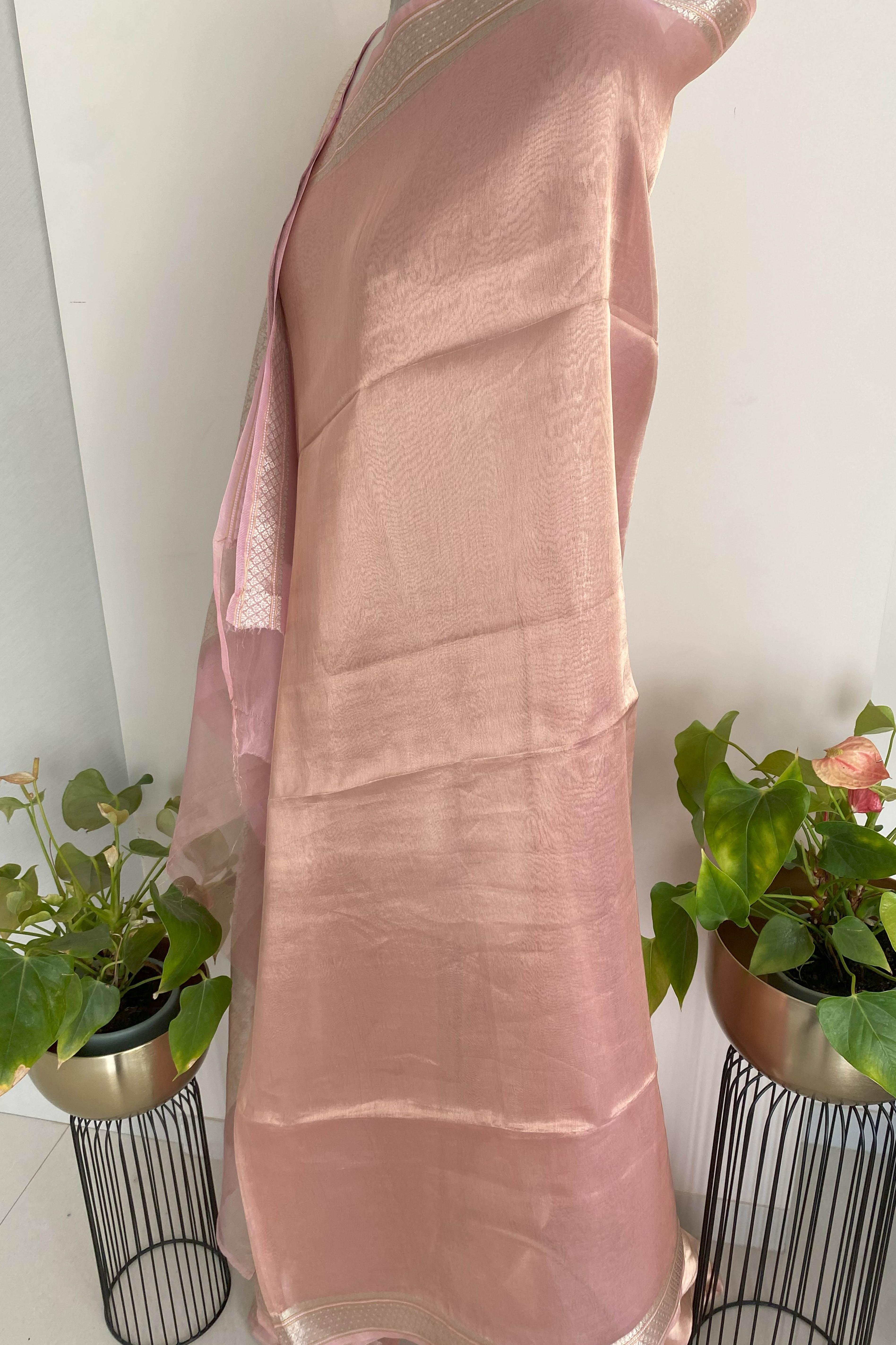 Pure Banarasi Tissue Silk Saree in Light Pink Colour - Indian Handloomz