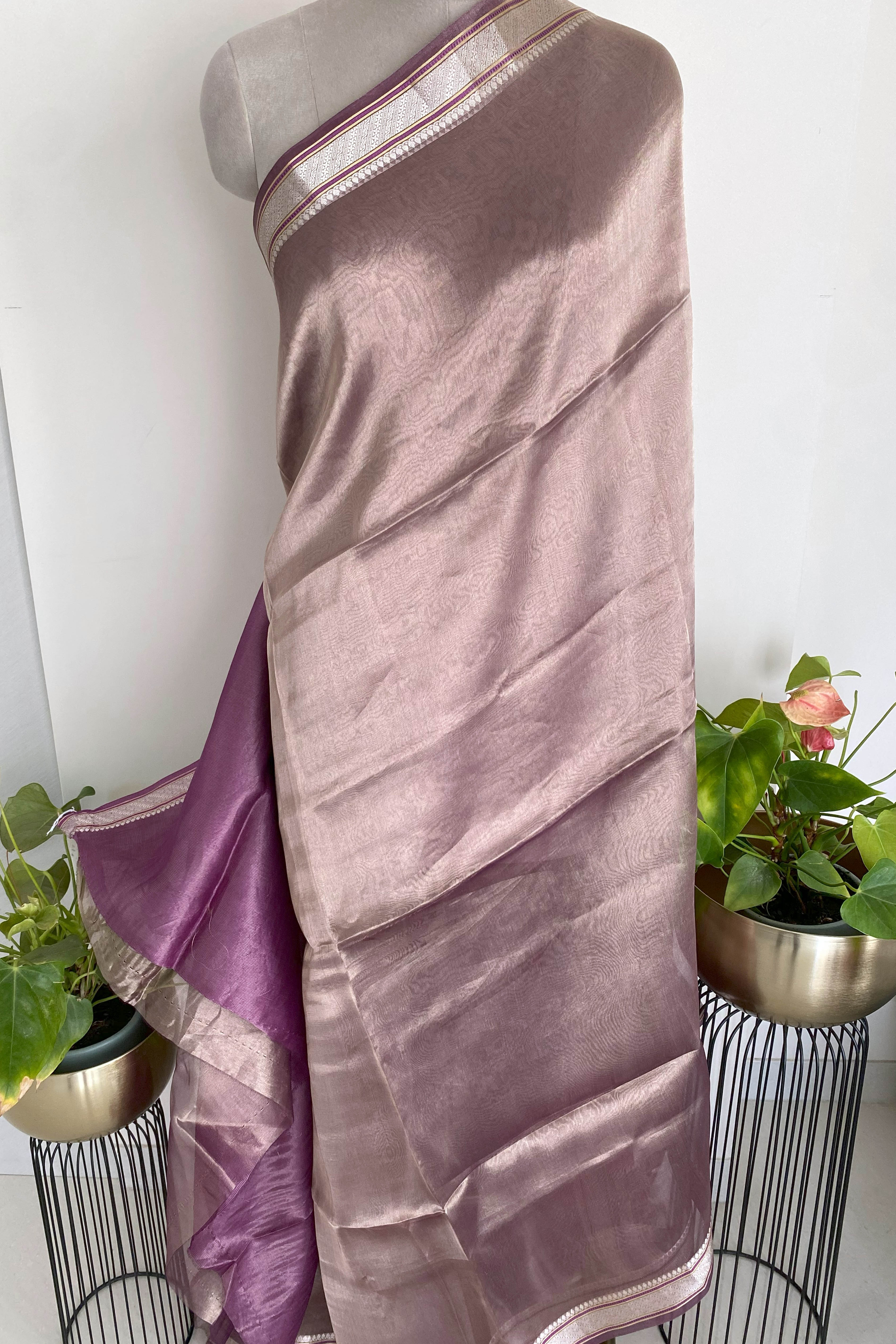 Pure Banarasi Tissue Silk Saree in Light Violet Colour - Indian Handloomz