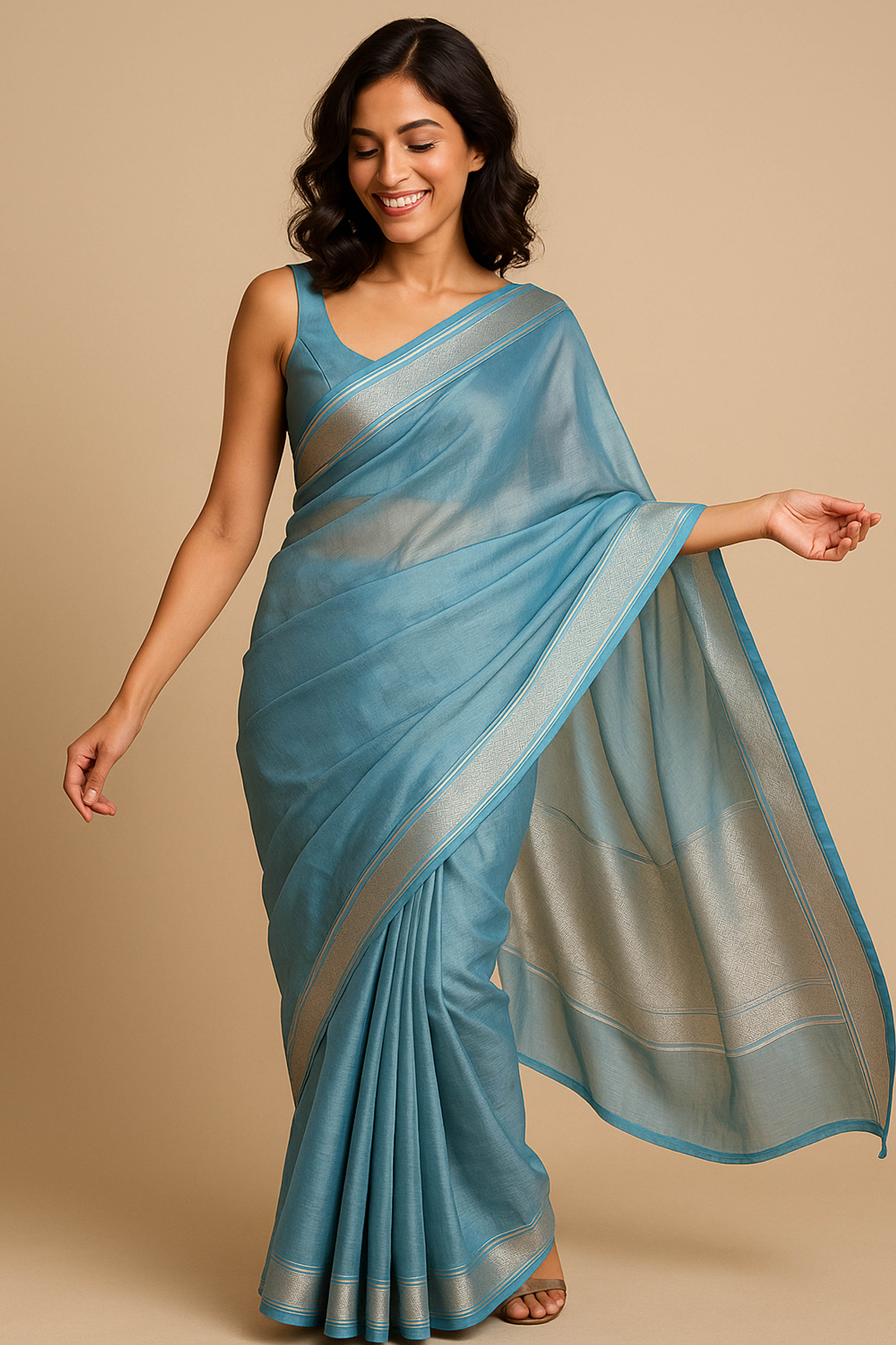 Pure Banarasi Tissue Silk Saree in Sky Blue - Indian Handloomz