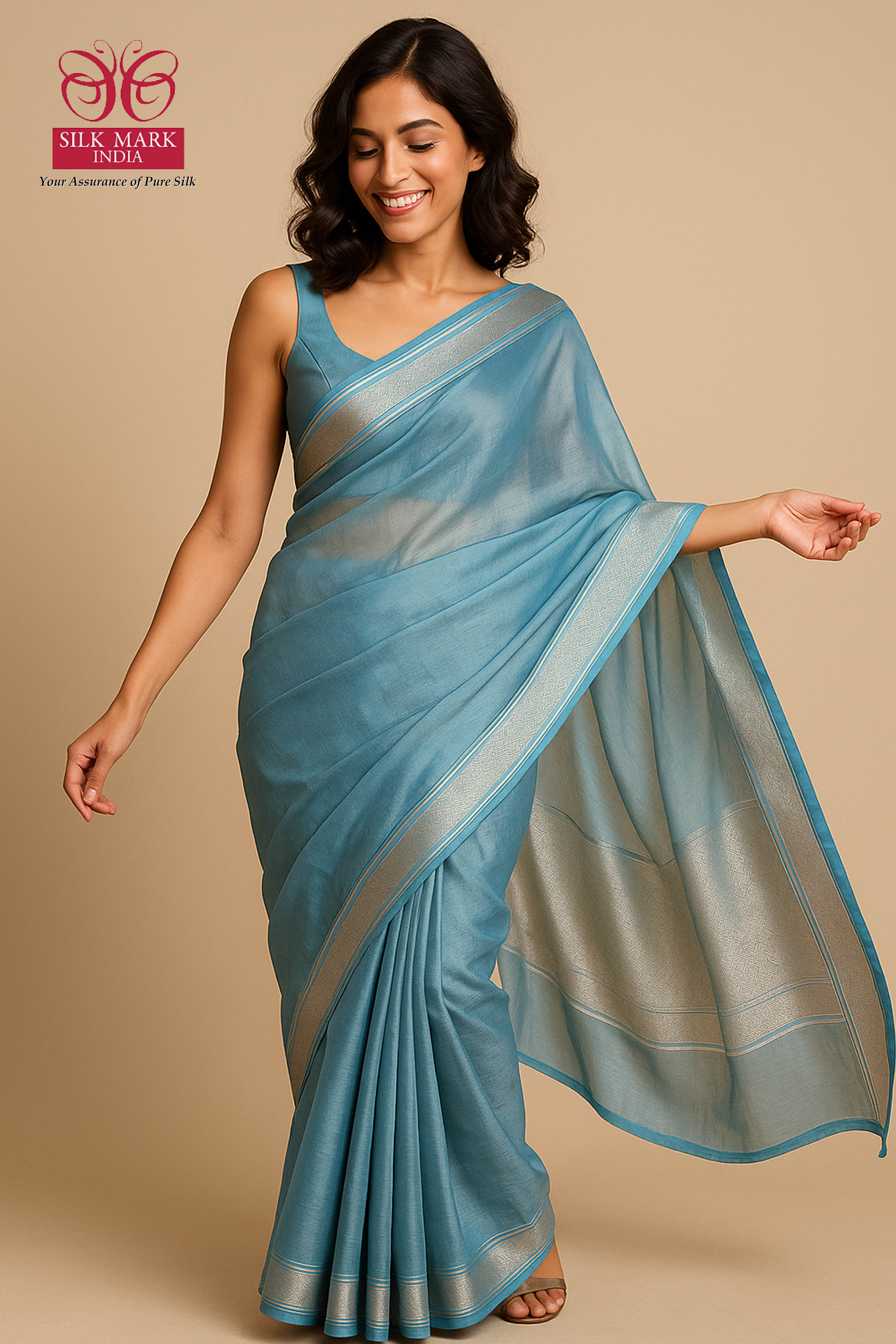 Pure Banarasi Tissue Silk Saree in Sky Blue - Indian Handloomz
