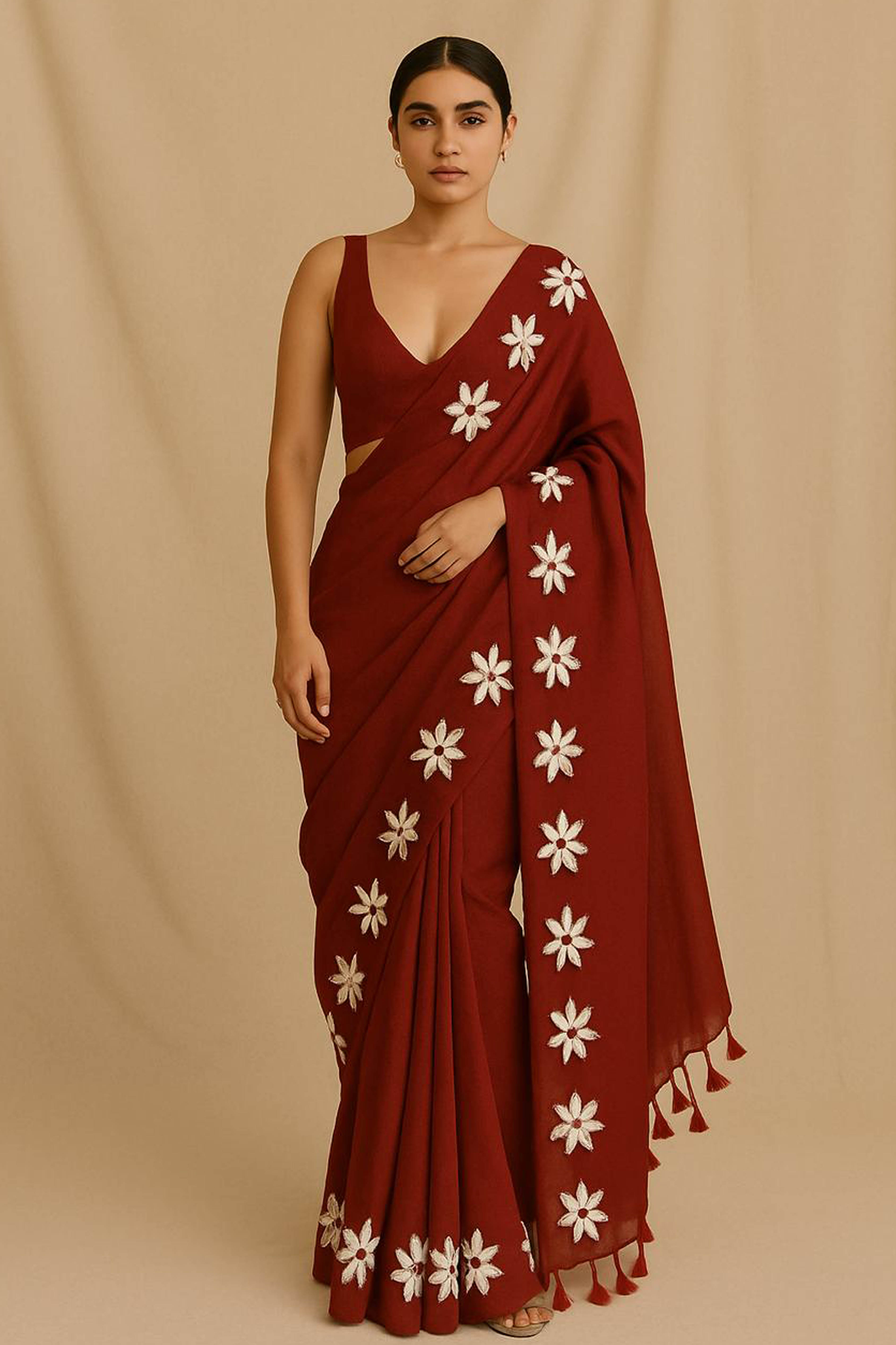 Pure Mul Cotton Maroon Hand Painted Saree - Indian Handloomz