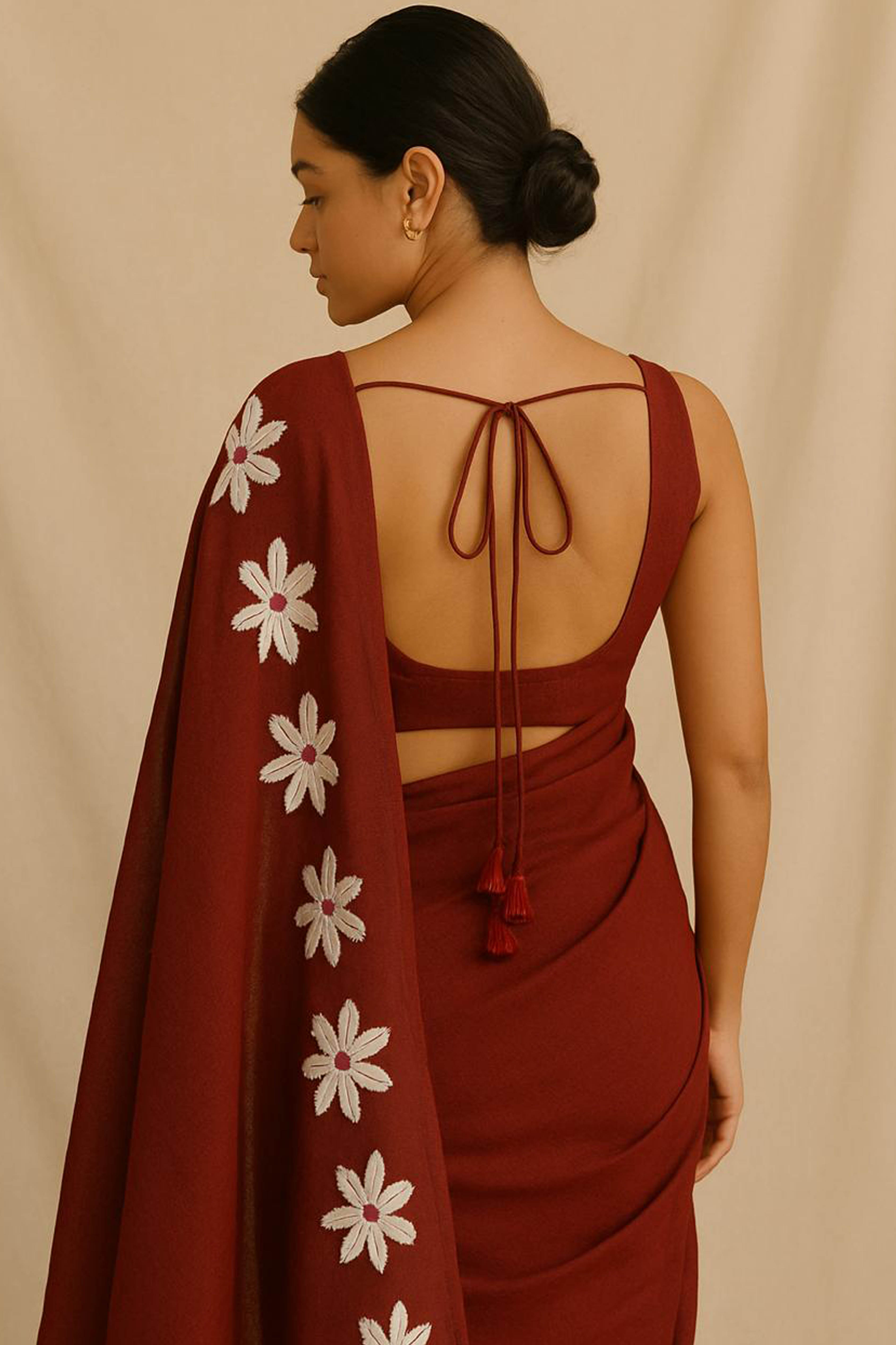Pure Mul Cotton Maroon Hand Painted Saree - Indian Handloomz