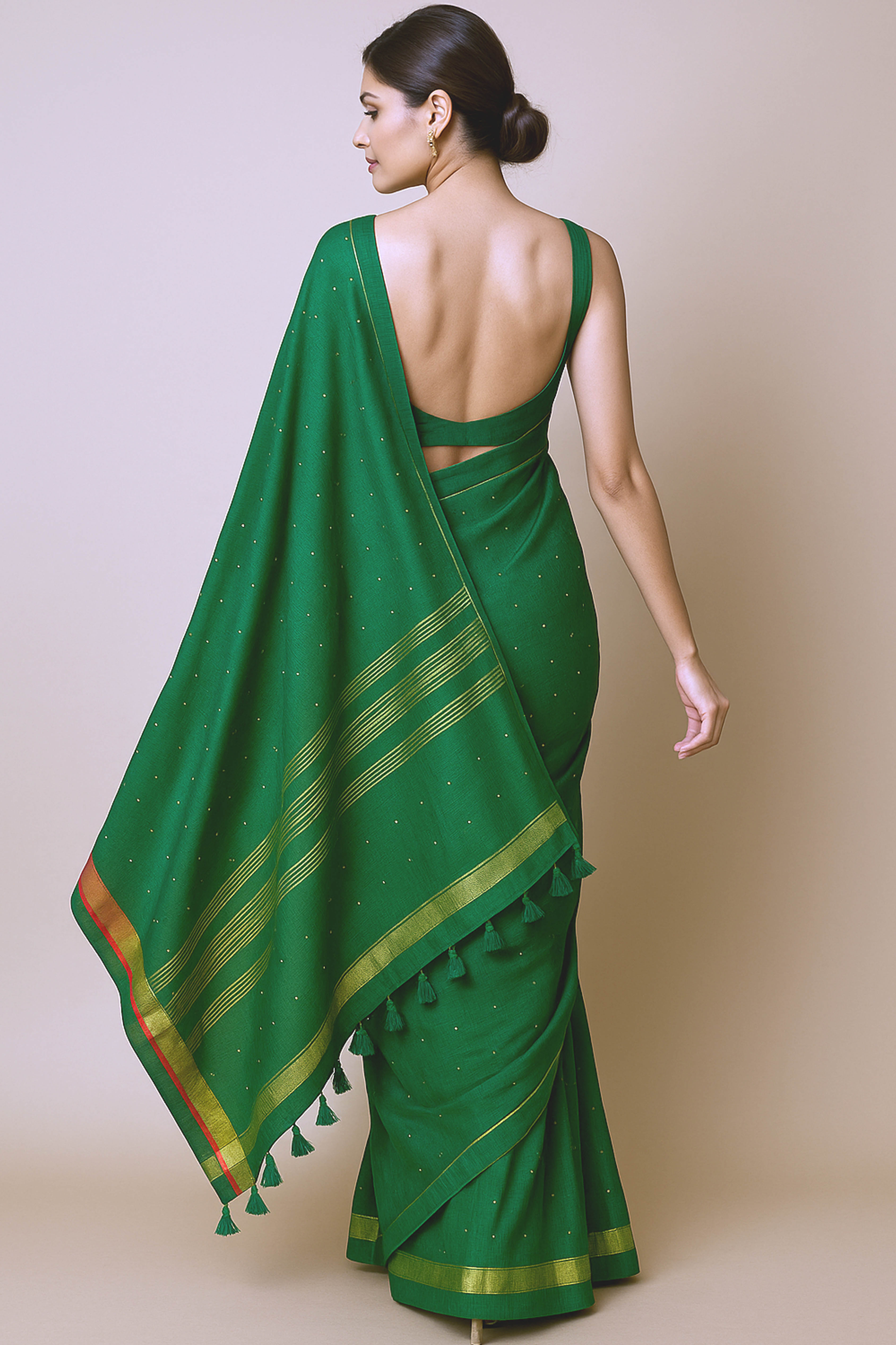 Pure Mul Cotton Saree in Green Colour with Sequins - Indian Handloomz