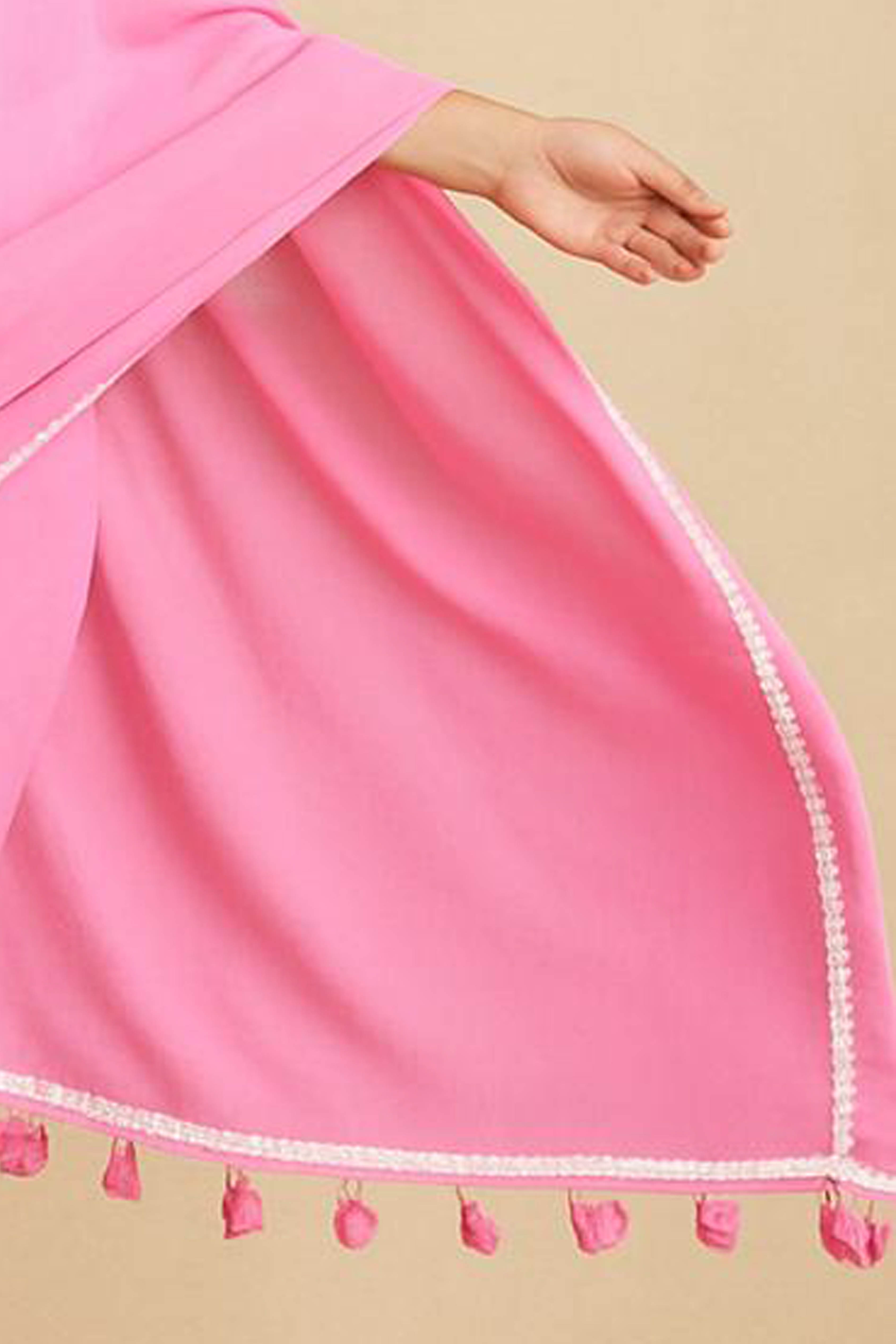 Pure Mul Cotton Saree in Pink with White Floral Lace - Indian Handloomz