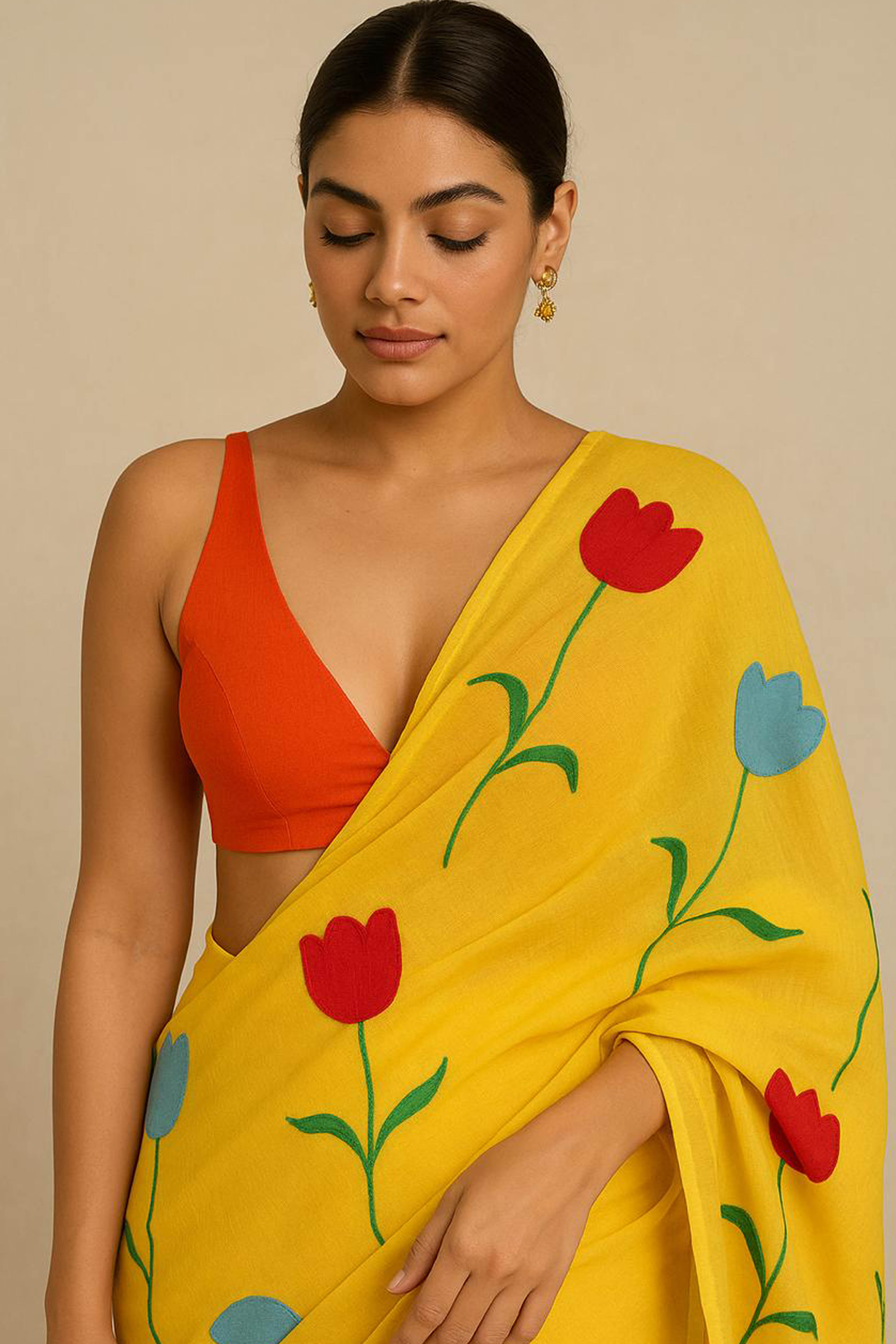 Pure Mul Cotton Yellow Hand Painted Saree - Indian Handloomz