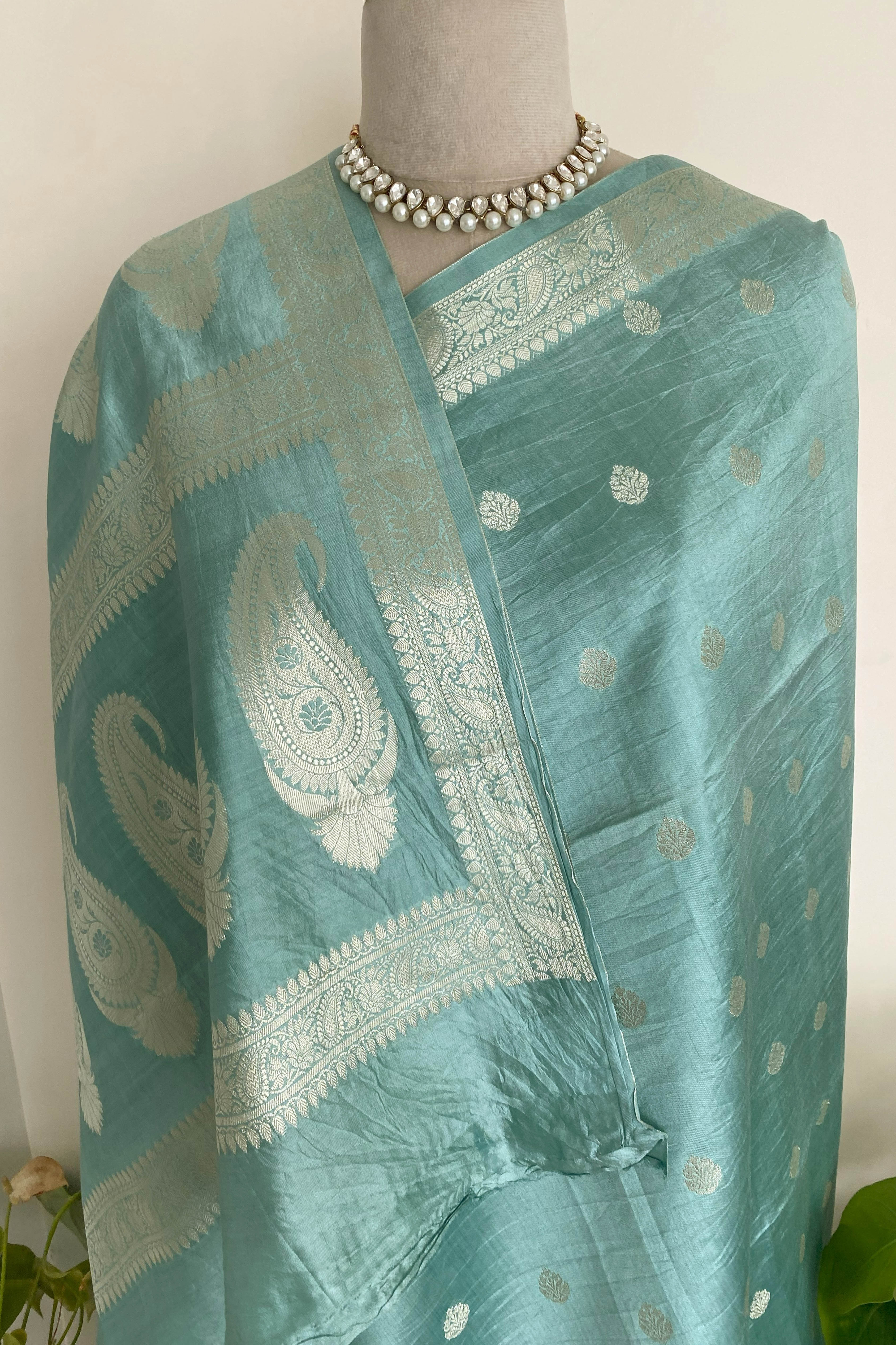 Pure Mulberry Silk Saree in Firozi Blue - Indian Handloomz