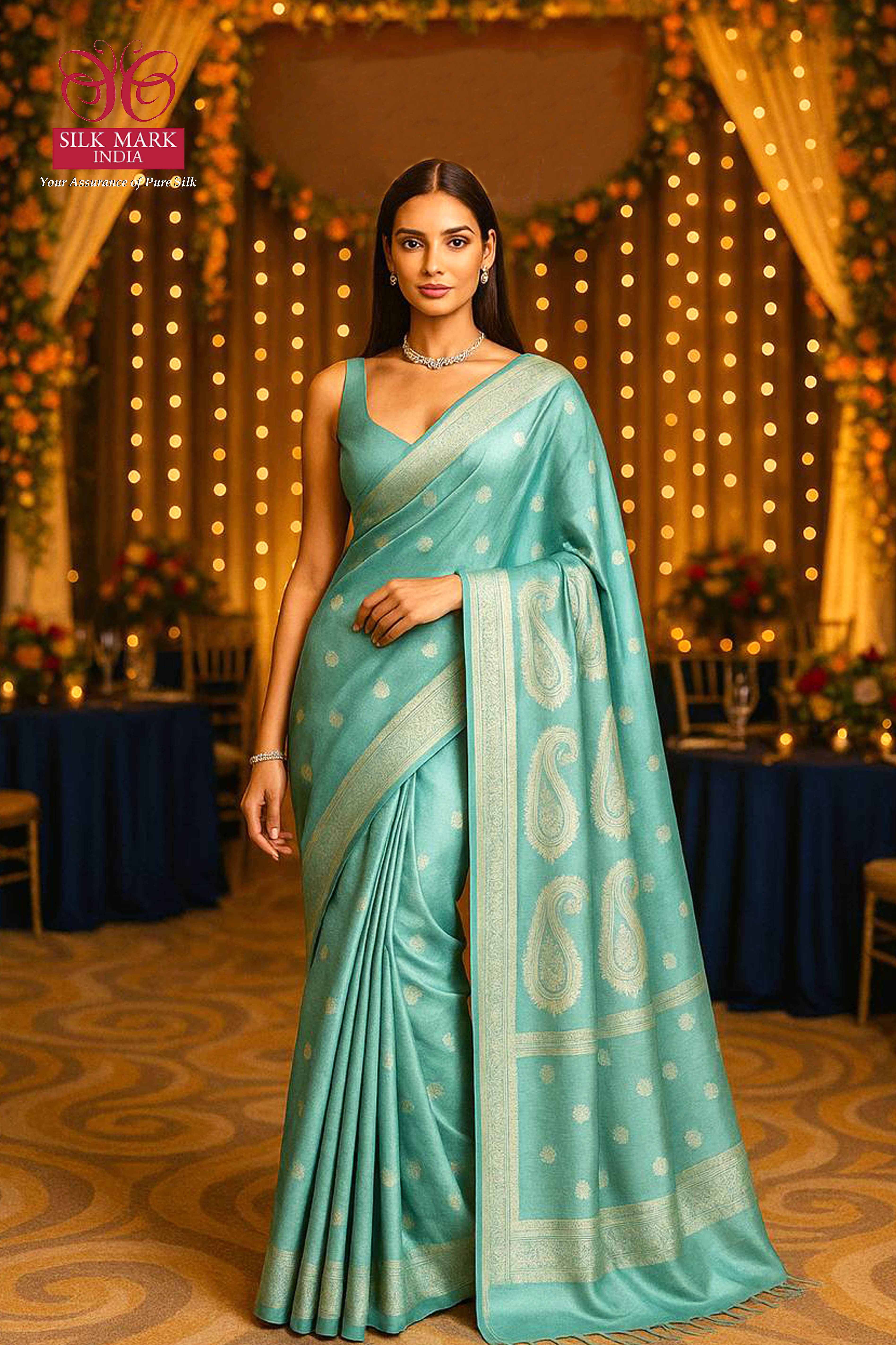 Pure Mulberry Silk Saree in Firozi Blue - Indian Handloomz