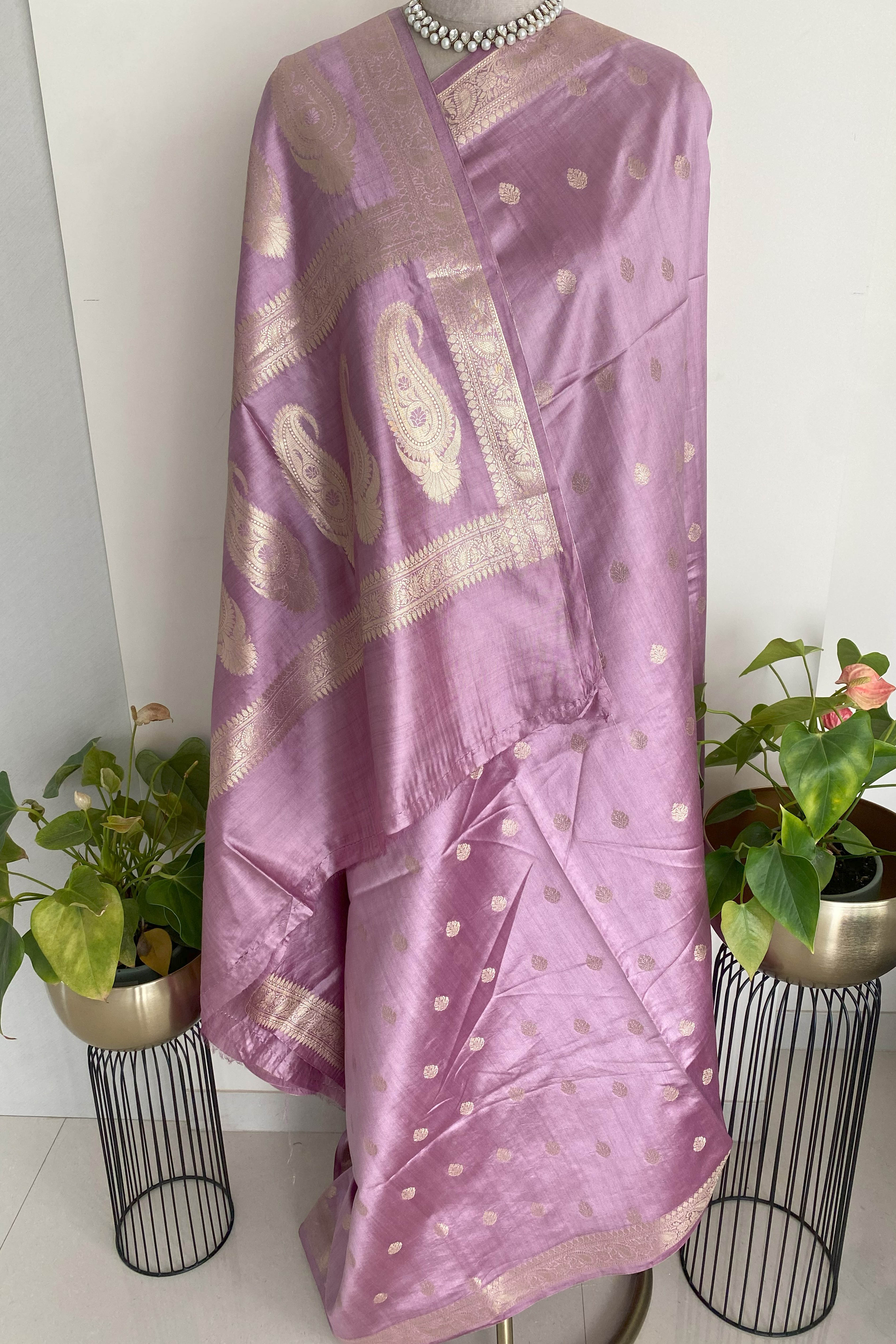 Pure Mulberry Silk Saree in Light Purple Colour - Indian Handloomz