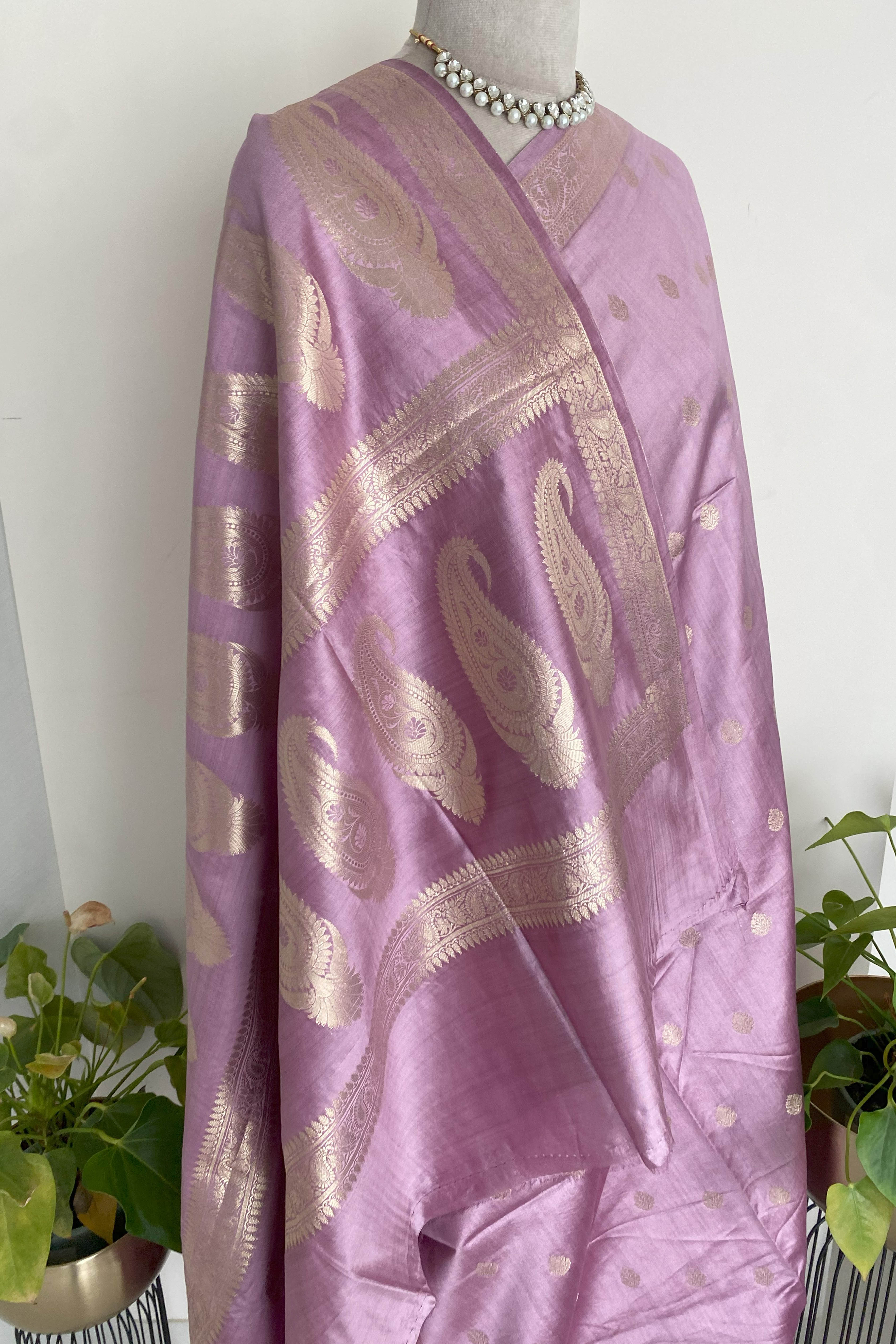 Pure Mulberry Silk Saree in Light Purple Colour - Indian Handloomz