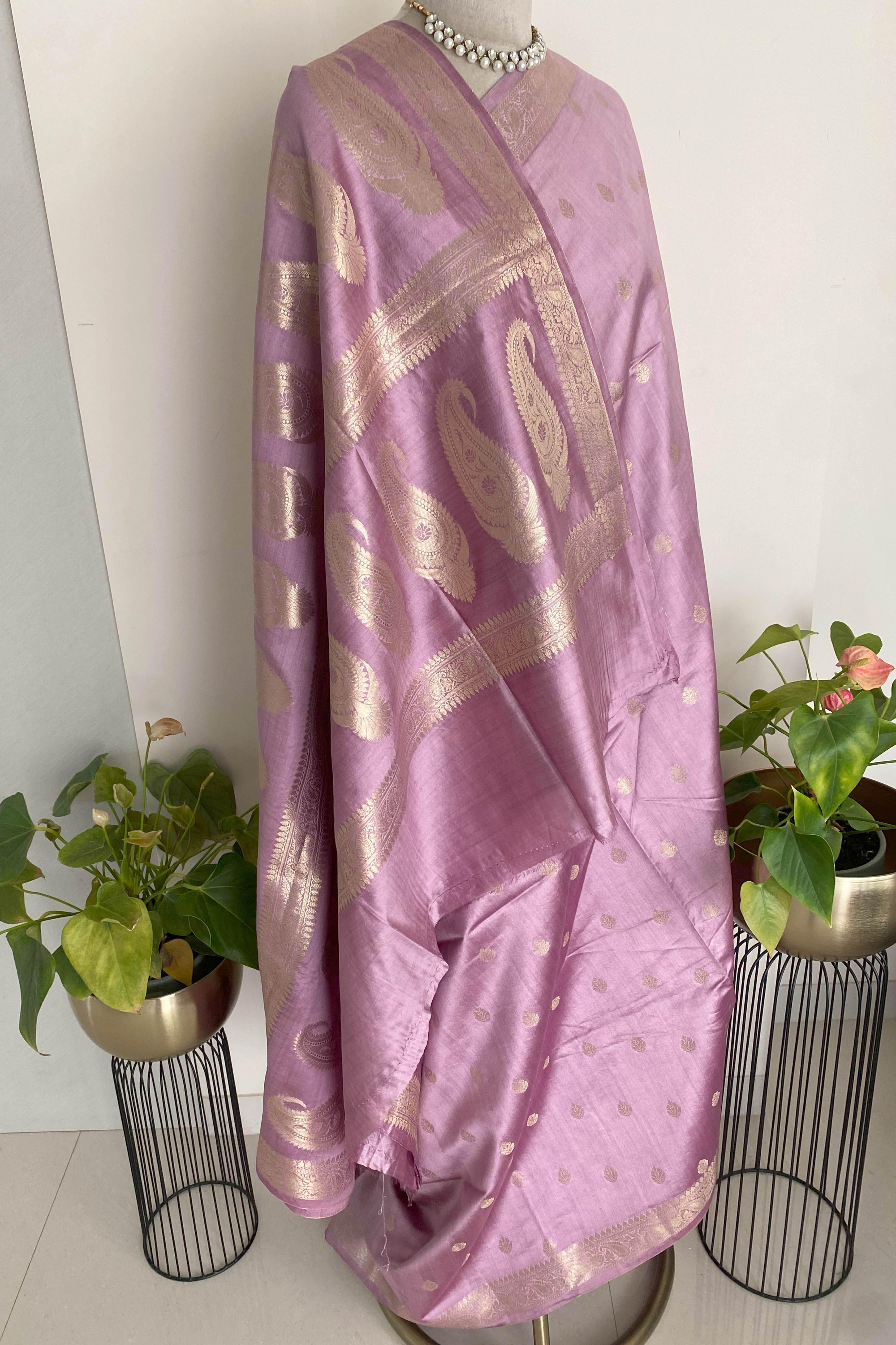 Pure Mulberry Silk Saree in Light Purple Colour - Indian Handloomz