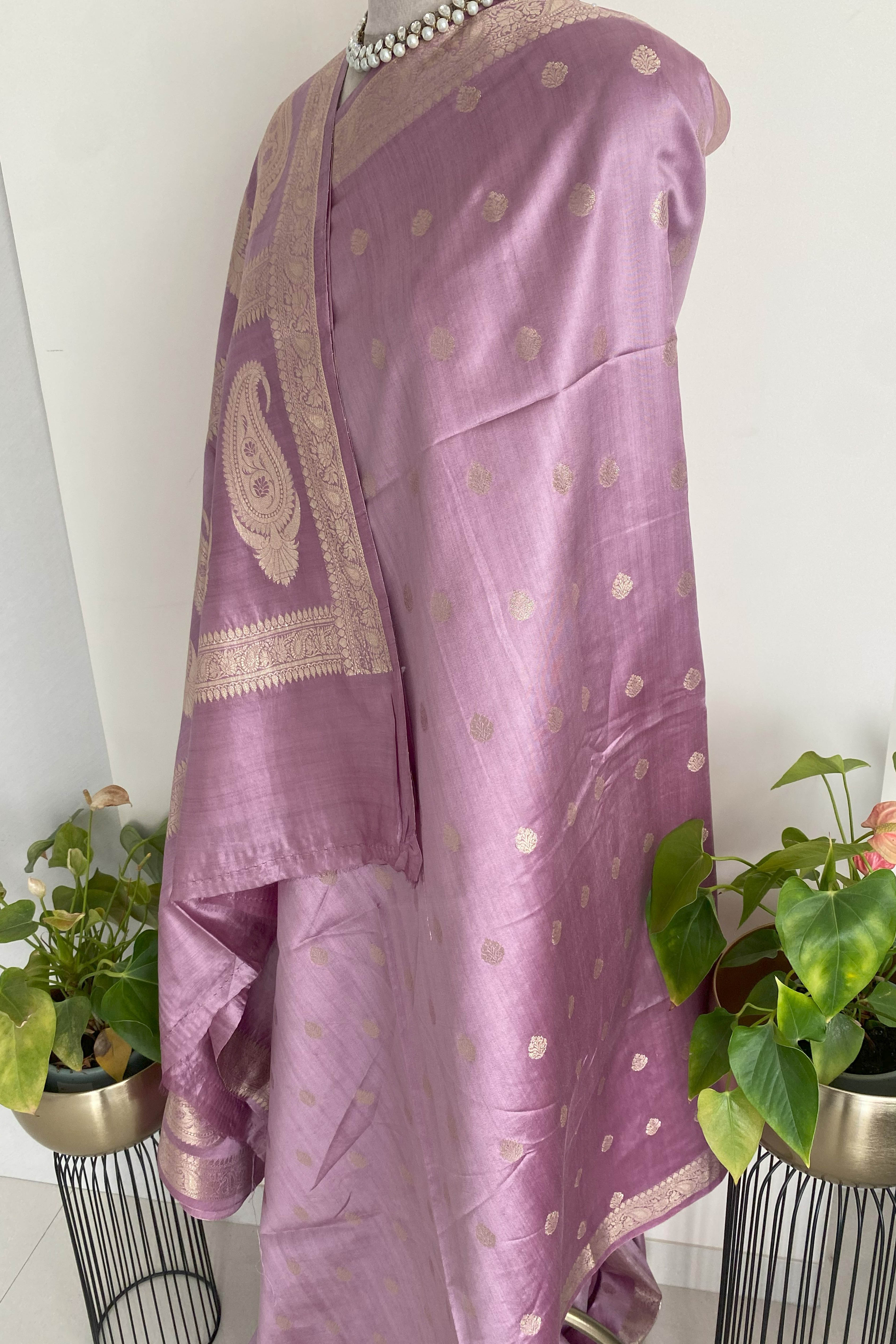 Pure Mulberry Silk Saree in Light Purple Colour - Indian Handloomz