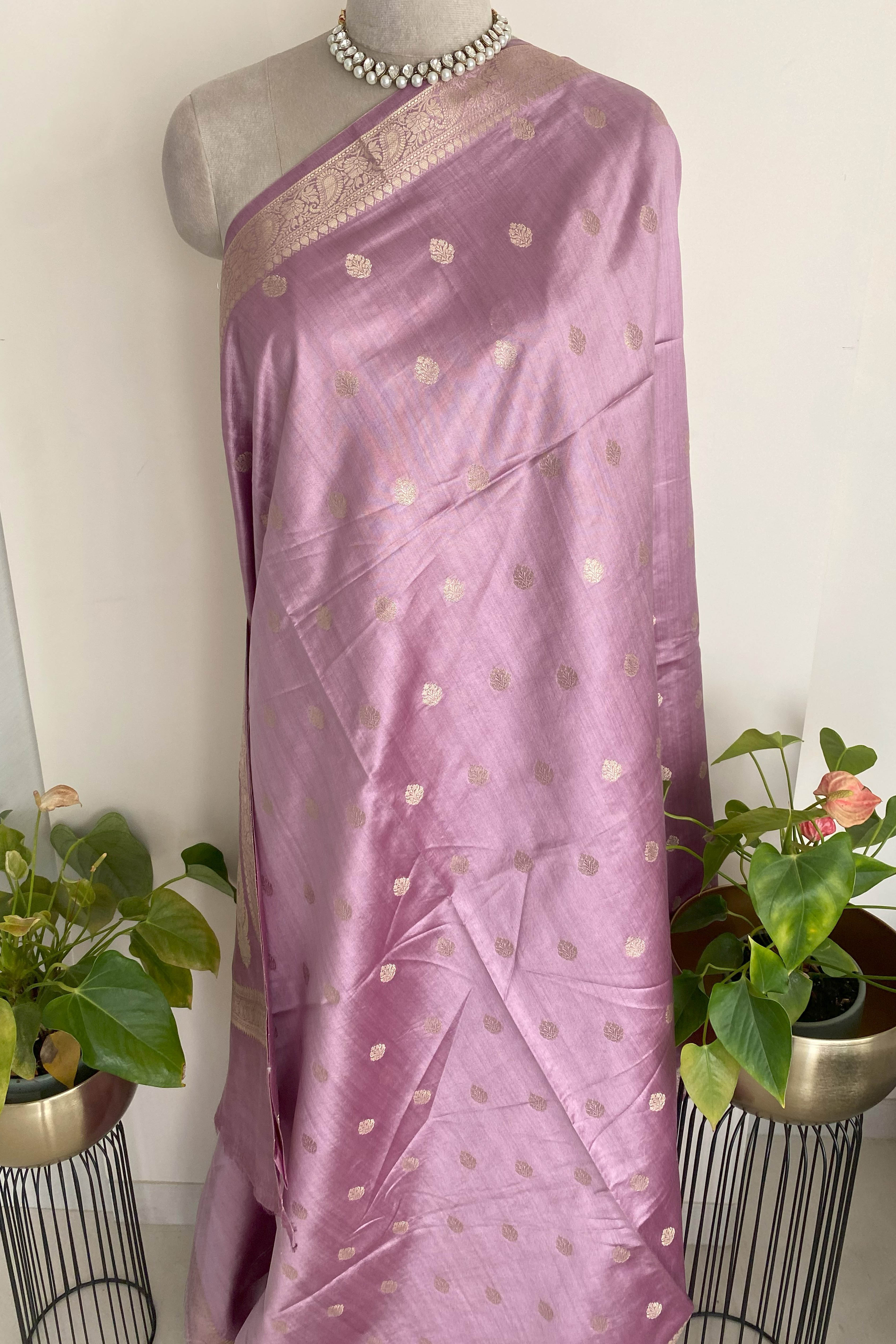 Pure Mulberry Silk Saree in Light Purple Colour - Indian Handloomz