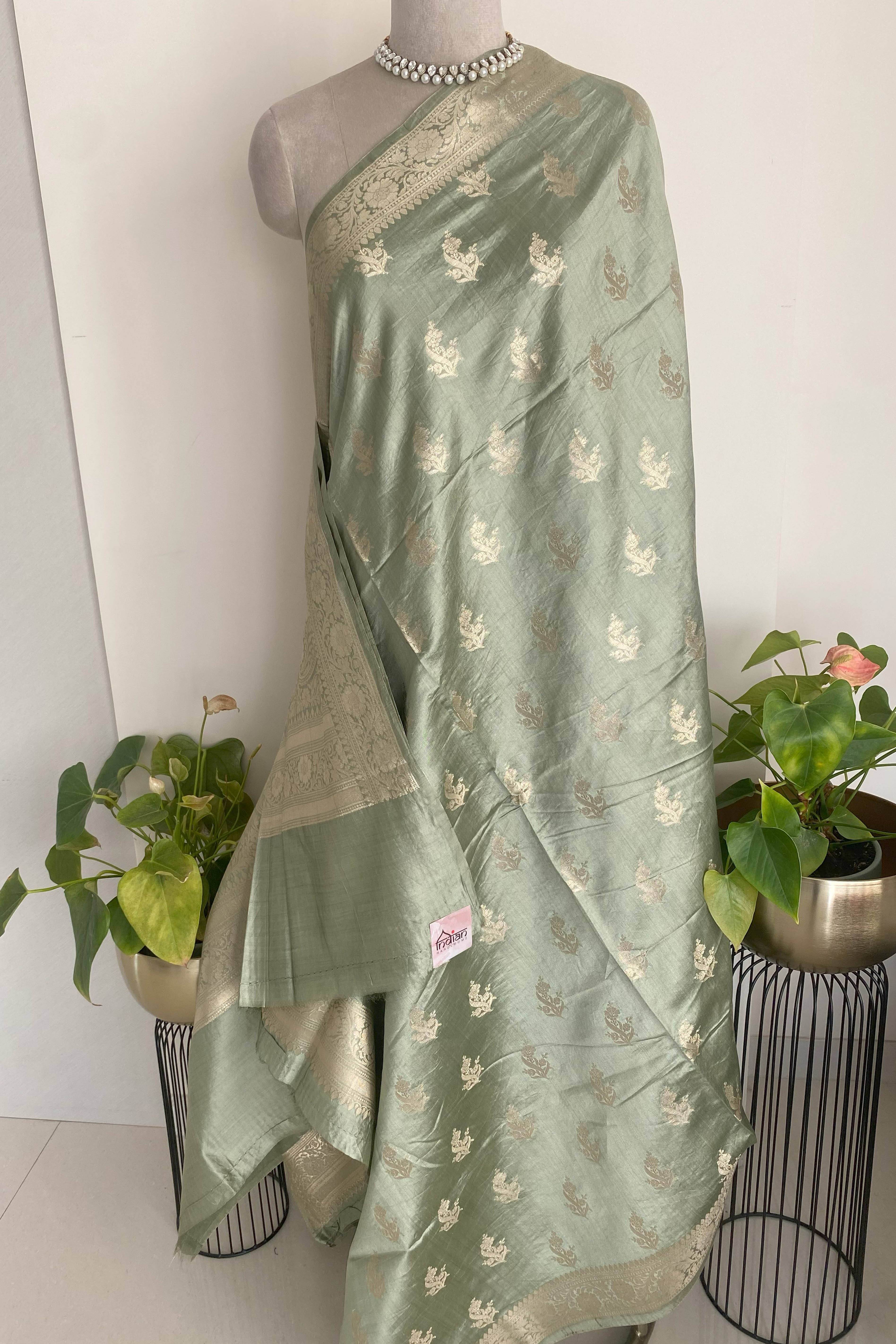 Pure Mulberry Silk Saree in Light Sea Green - Indian Handloomz