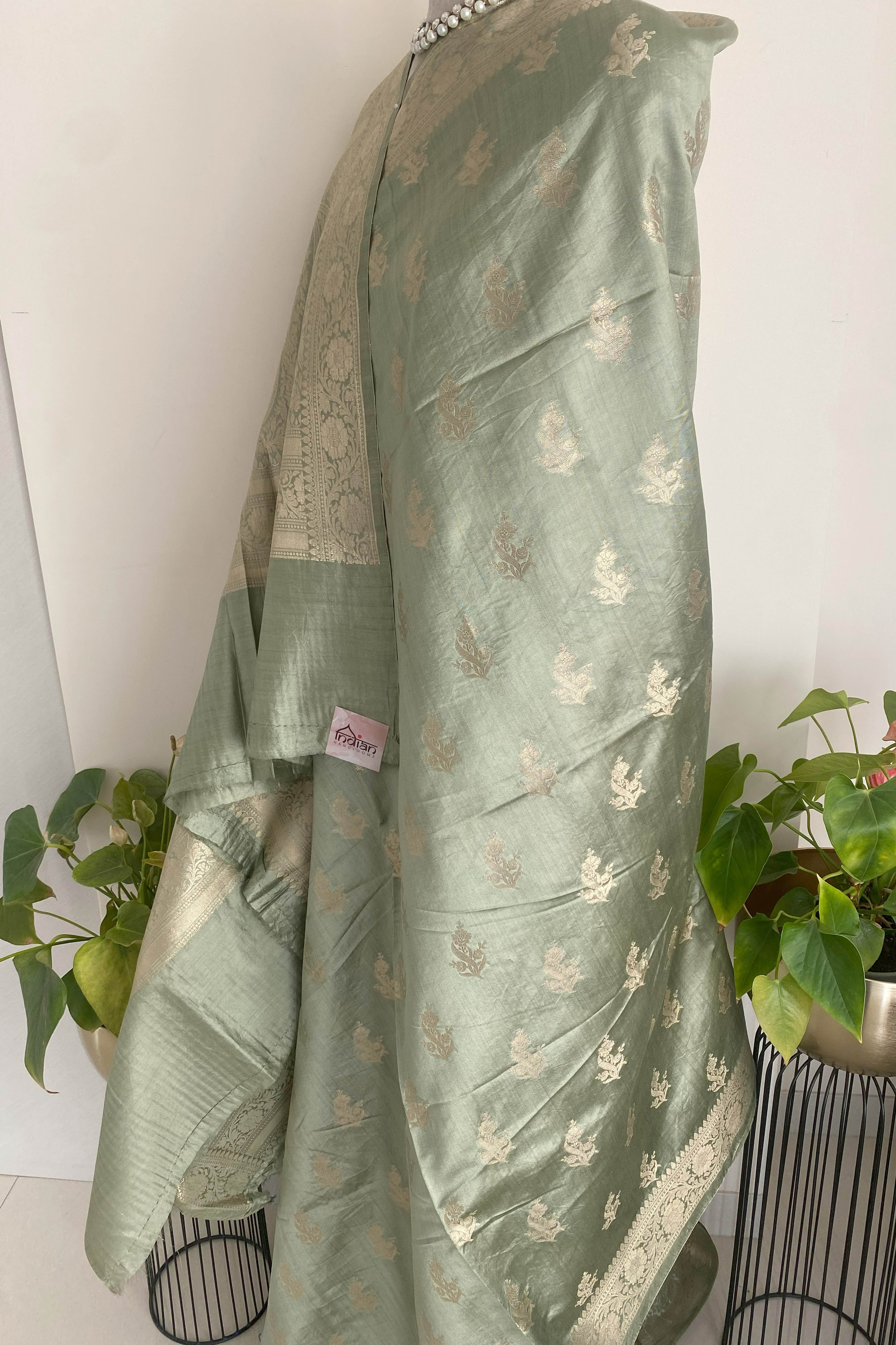 Pure Mulberry Silk Saree in Light Sea Green - Indian Handloomz