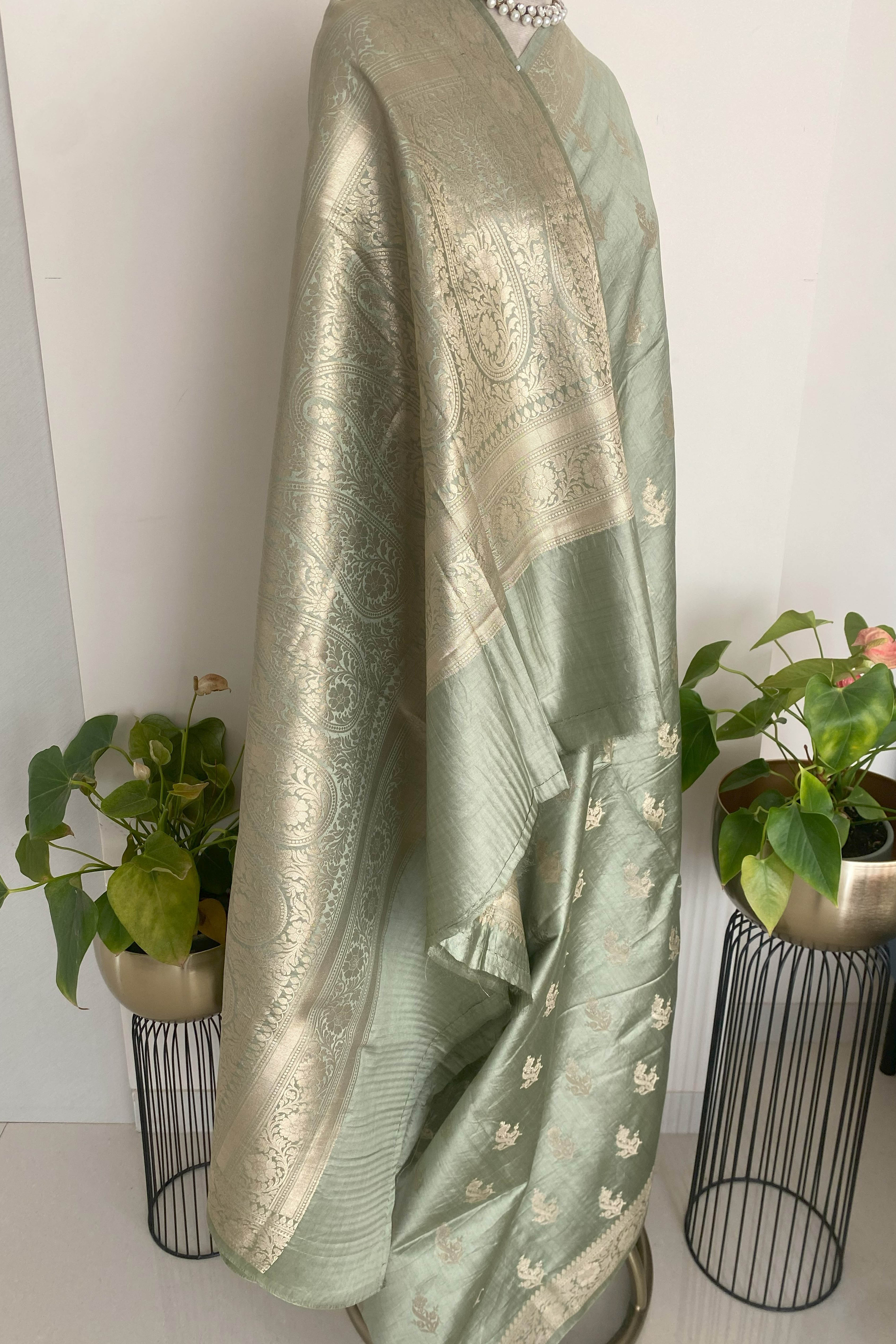 Pure Mulberry Silk Saree in Light Sea Green - Indian Handloomz