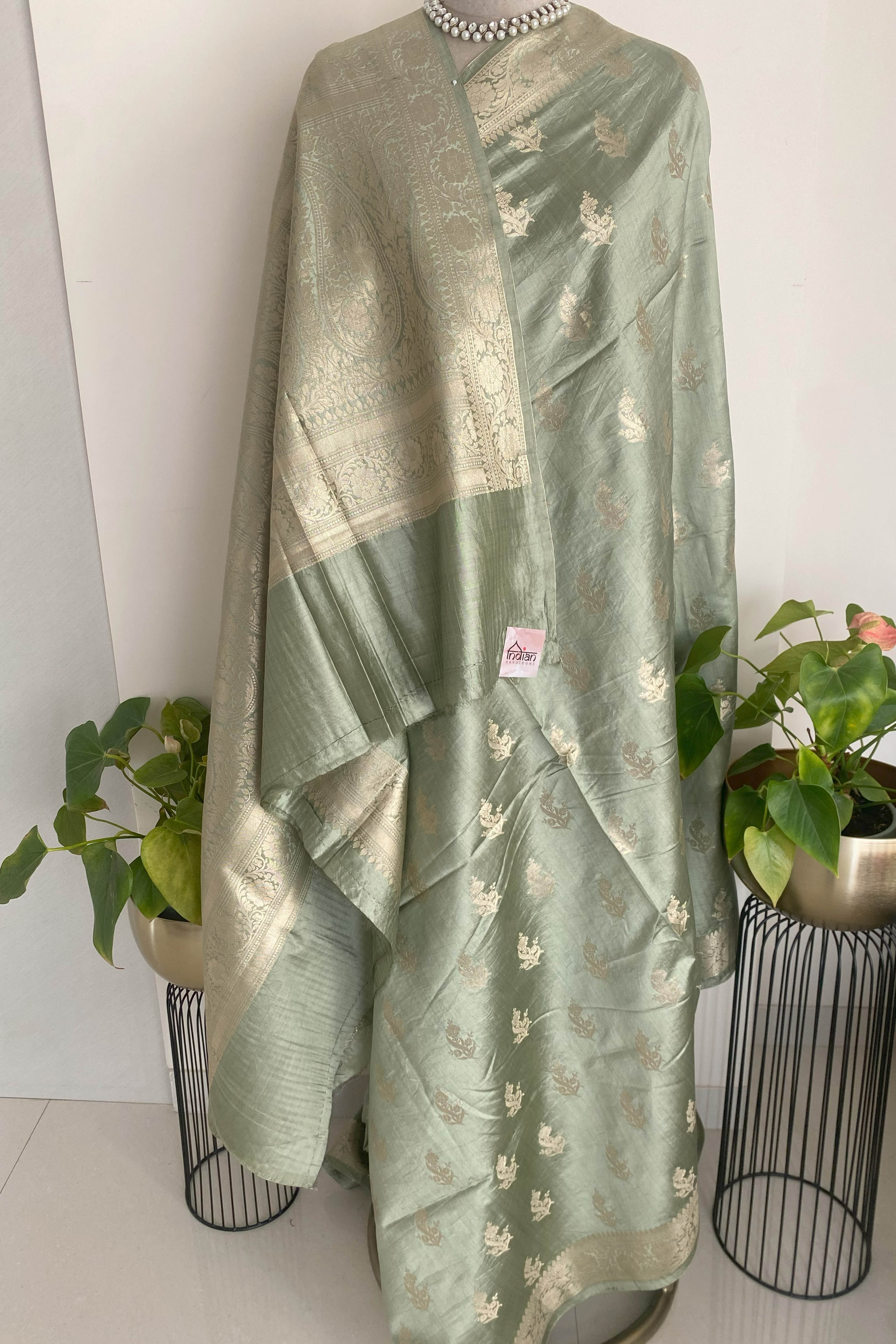 Pure Mulberry Silk Saree in Light Sea Green - Indian Handloomz