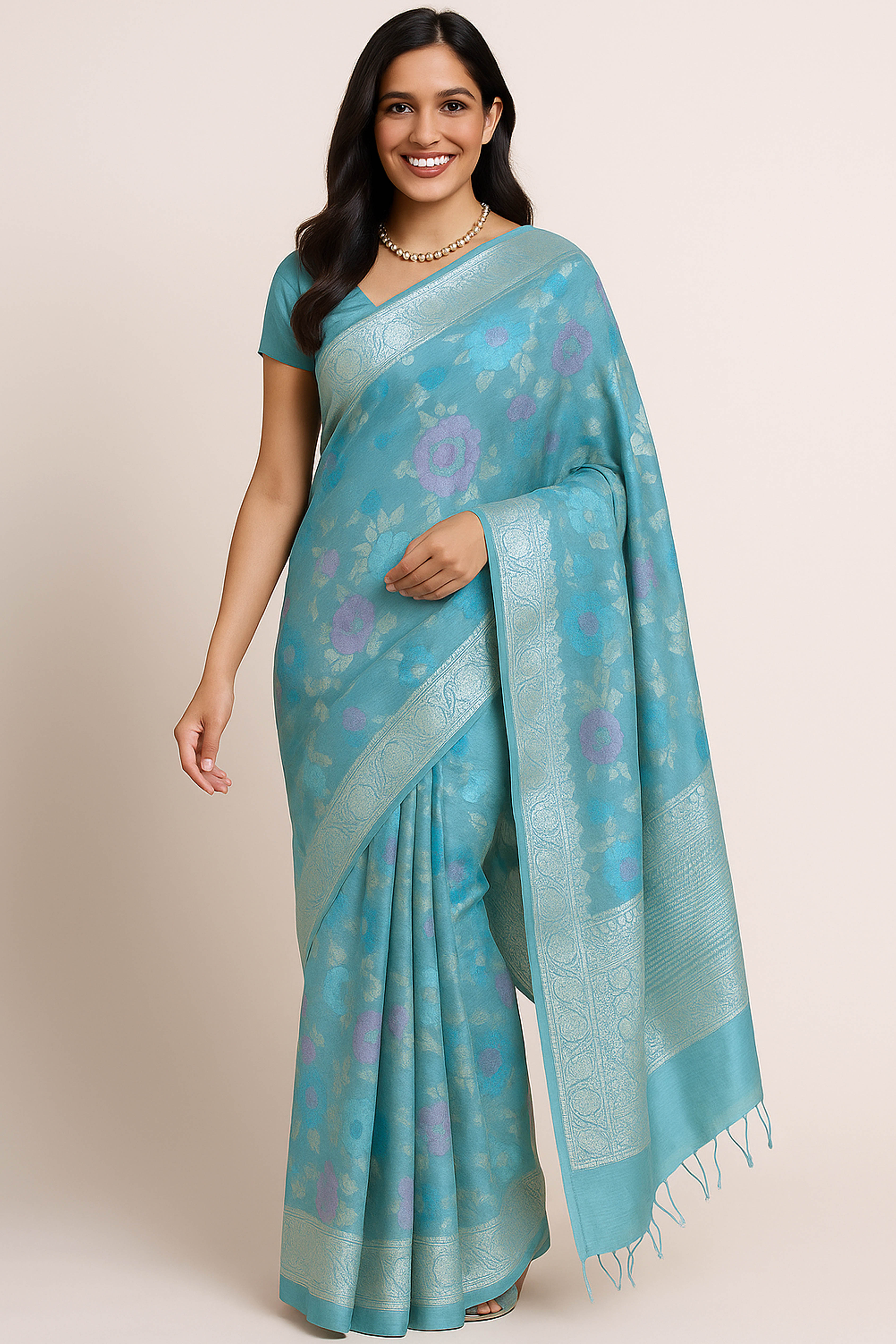 Pure Mulberry Silk Saree in Pastel Blue - Indian Handloomz
