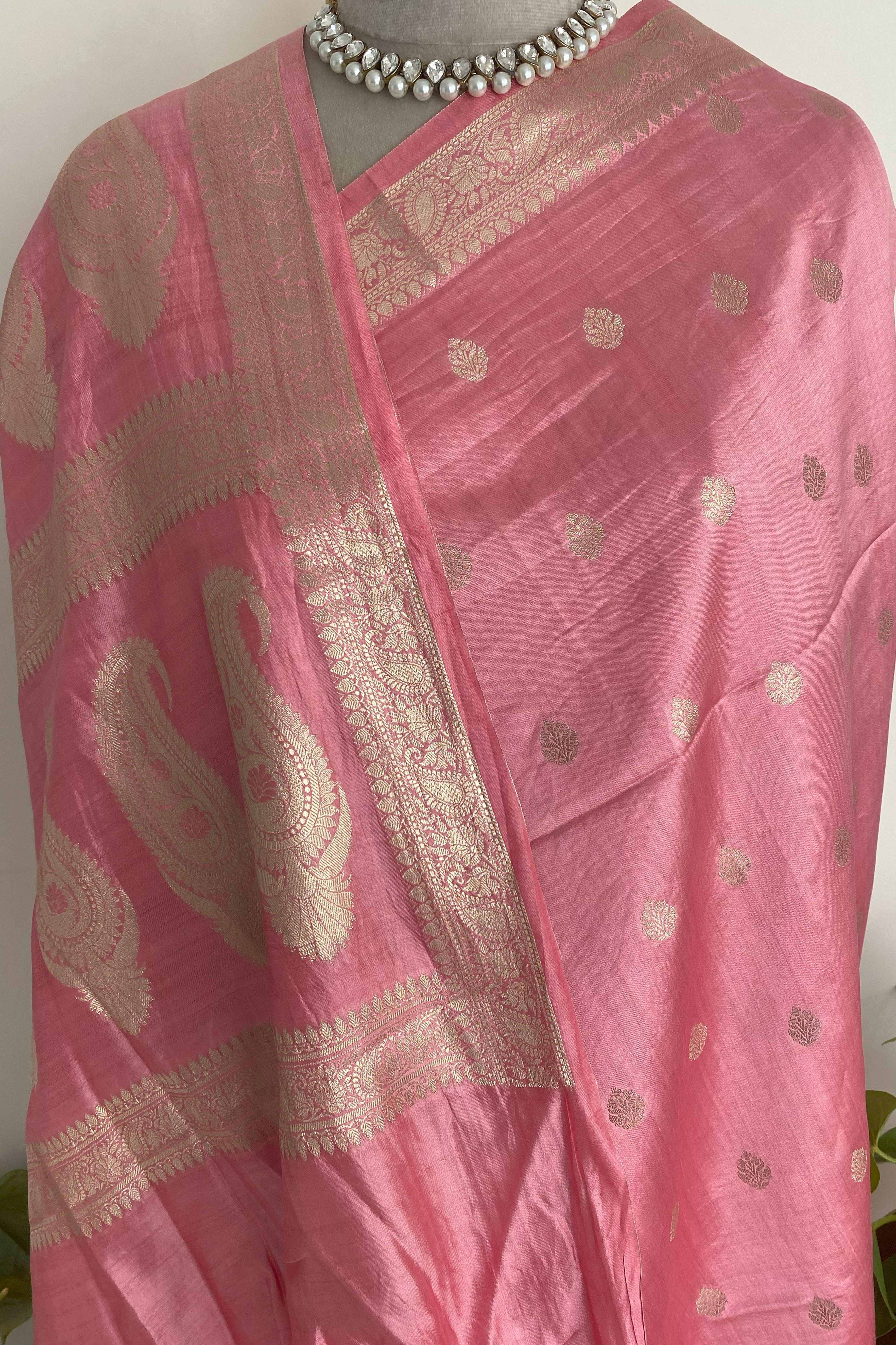 Pure Mulberry Silk Saree in Pink - Indian Handloomz