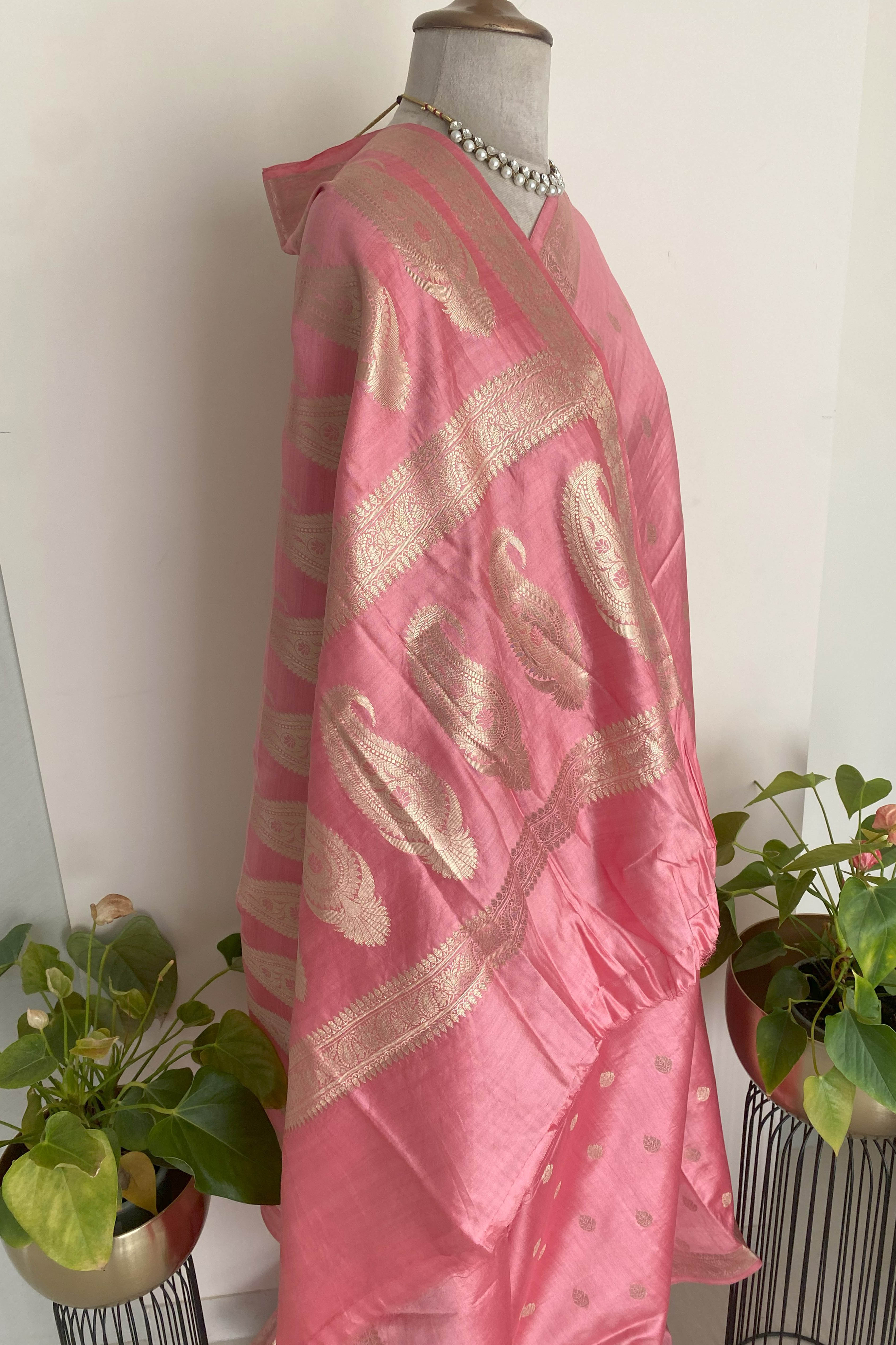 Pure Mulberry Silk Saree in Pink - Indian Handloomz