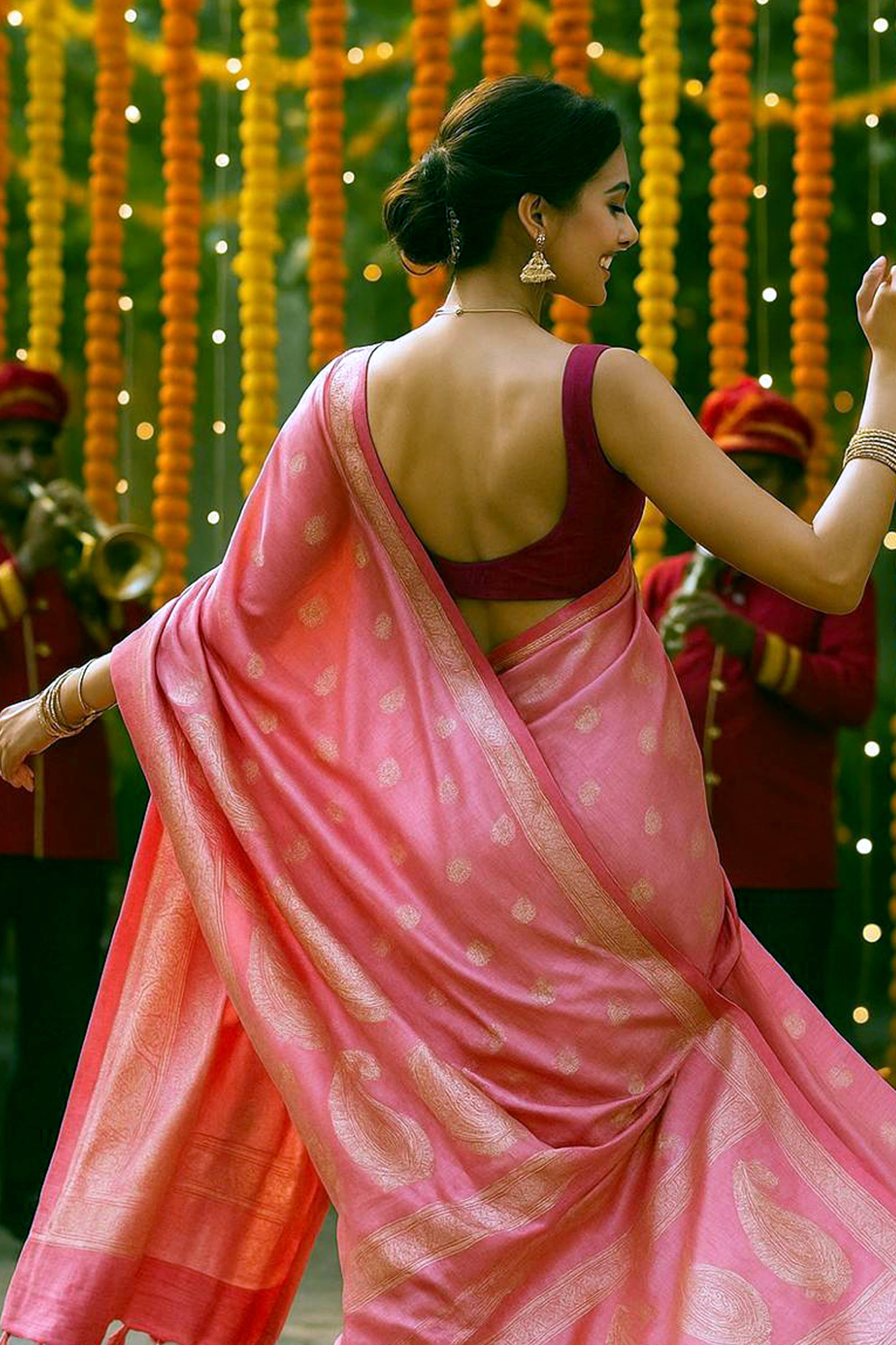 Pure Mulberry Silk Saree in Pink - Indian Handloomz