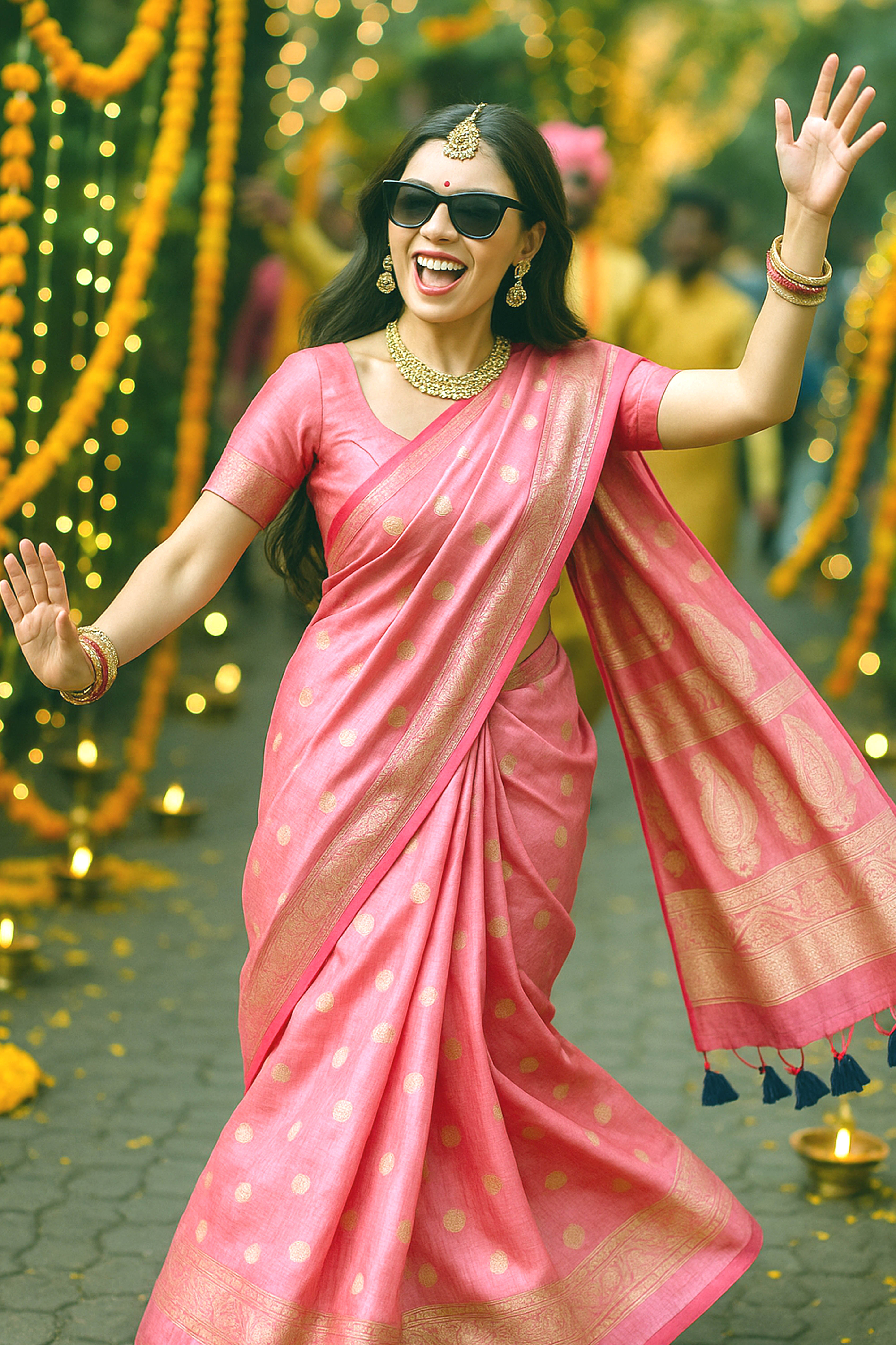 Pure Mulberry Silk Saree in Pink - Indian Handloomz