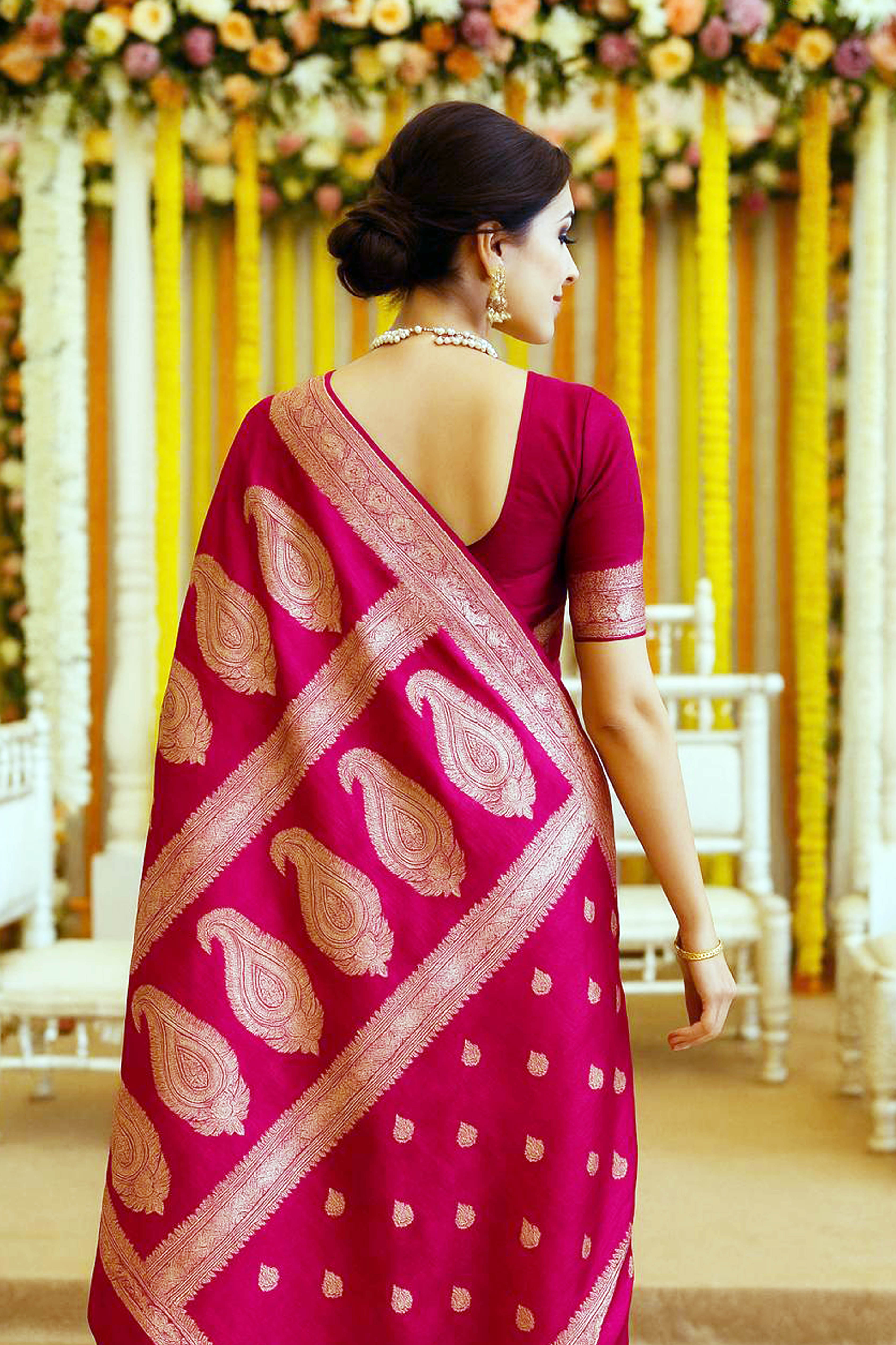 Pure Mulberry Silk Saree in Rani Pink - Indian Handloomz