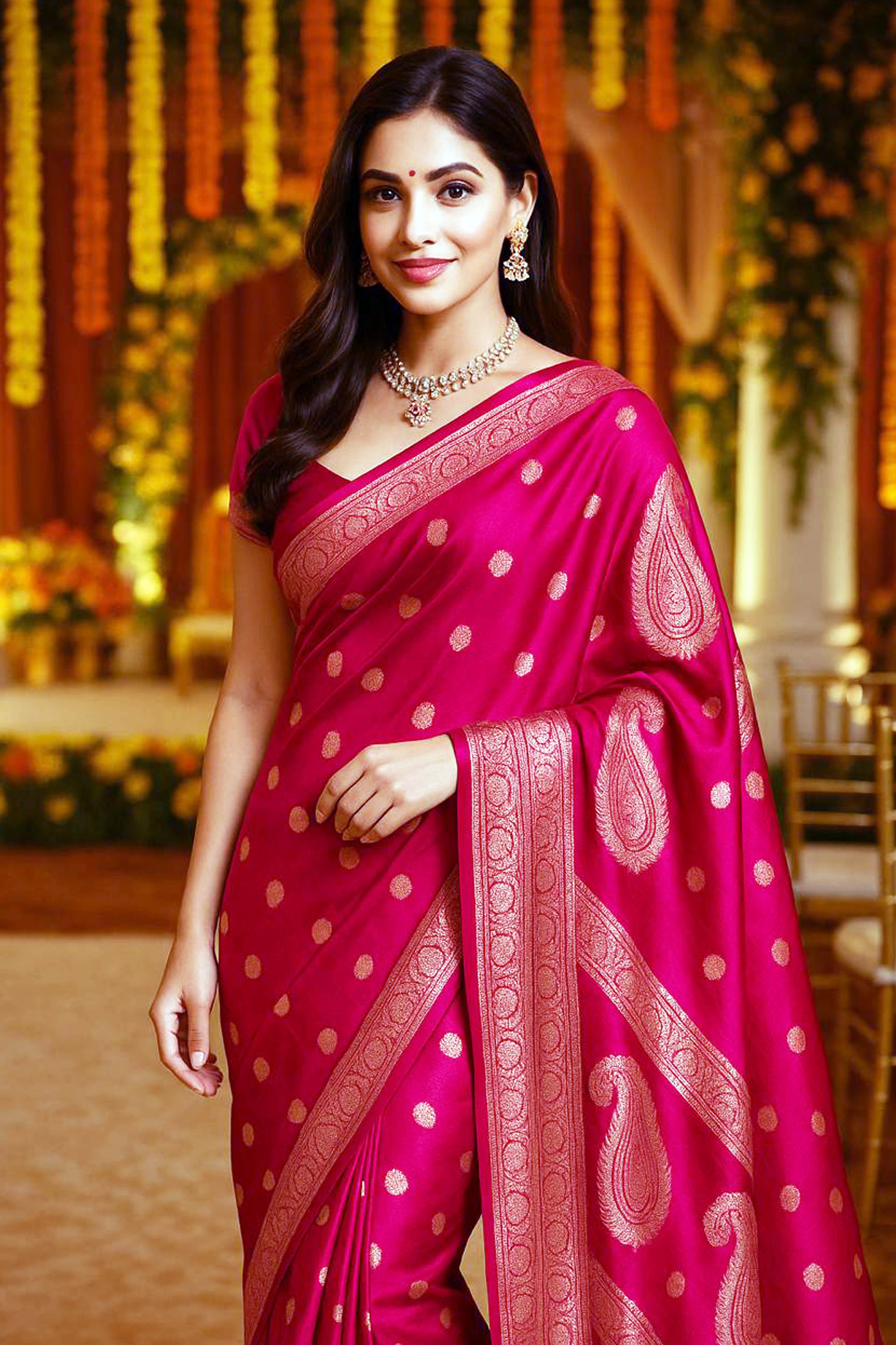 Pure Mulberry Silk Saree in Rani Pink - Indian Handloomz