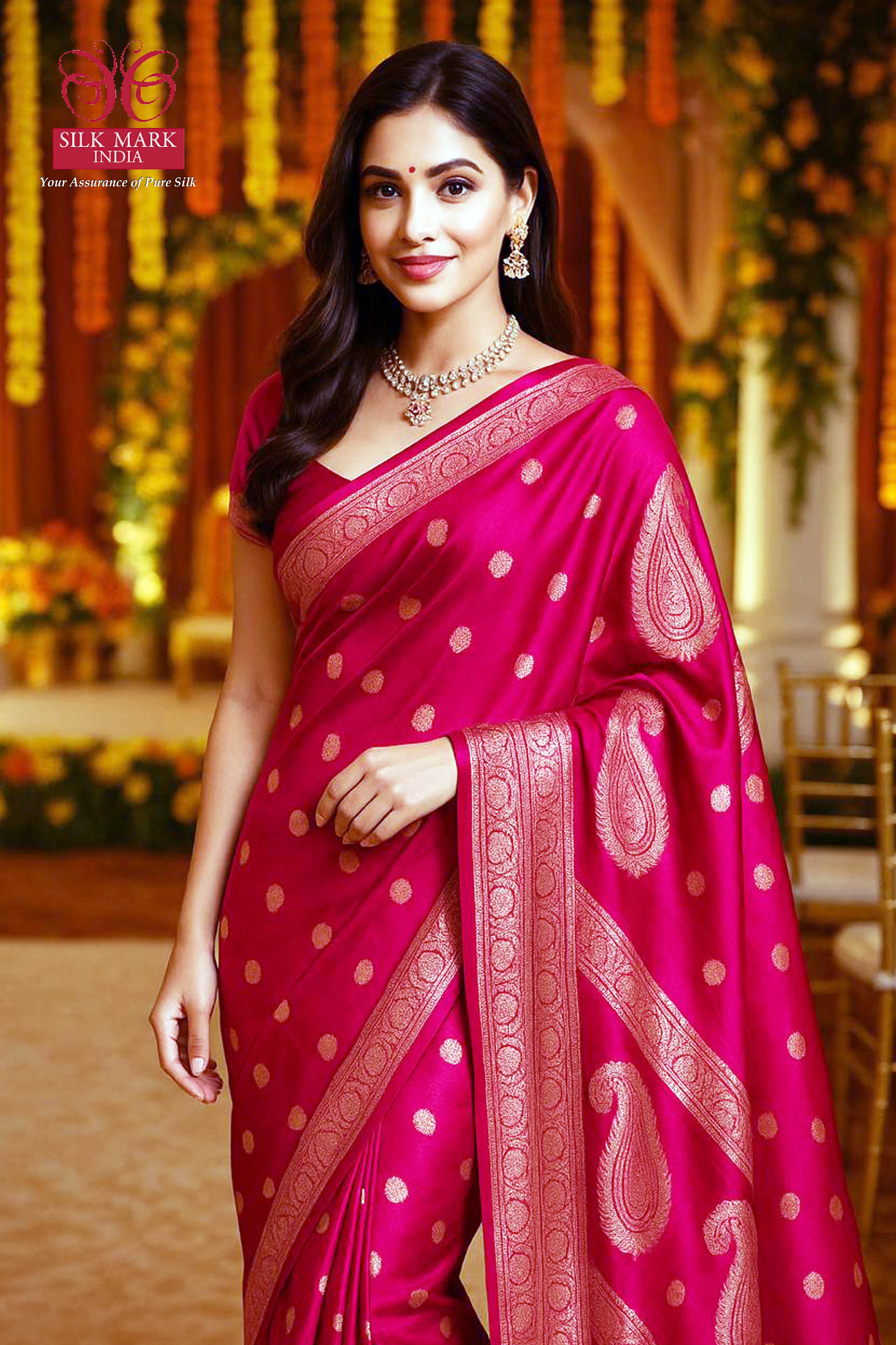 Pure Mulberry Silk Saree in Rani Pink - Indian Handloomz