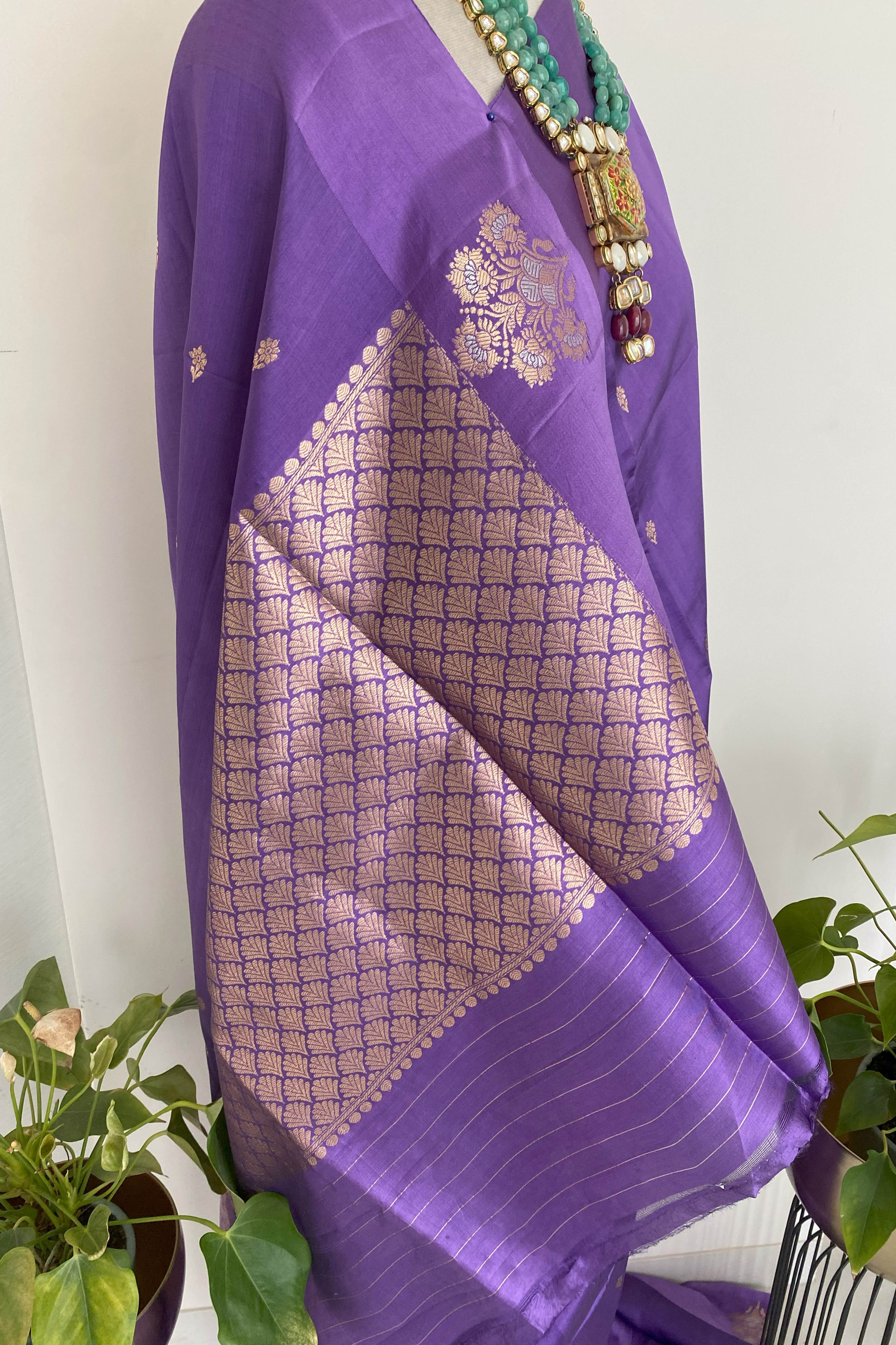 Purple Colour Pure Mashru Silk Saree - Indian Handloomz