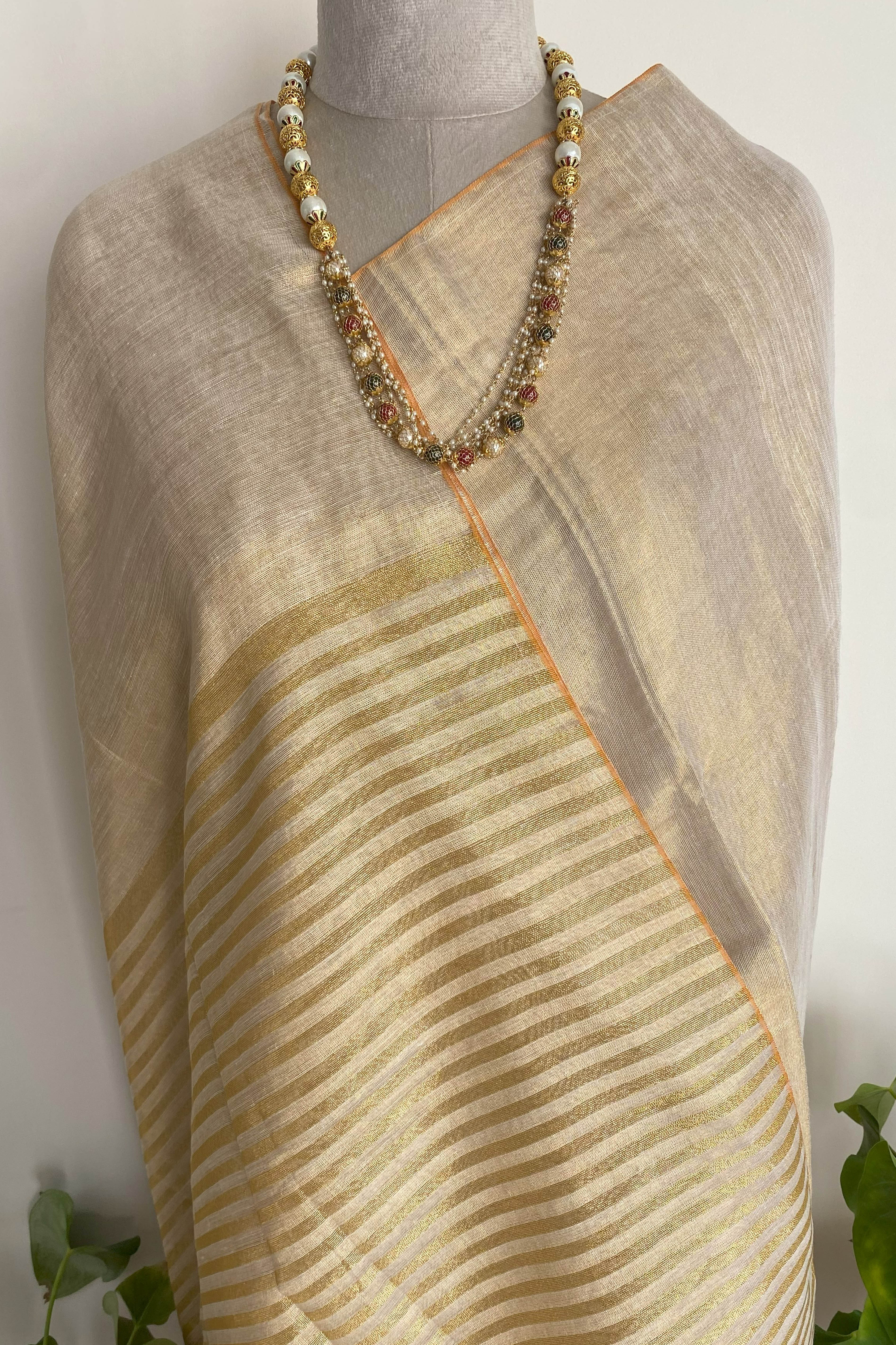 Rama Tissue Linen Saree in Butterscotch Gold - Indian Handloomz