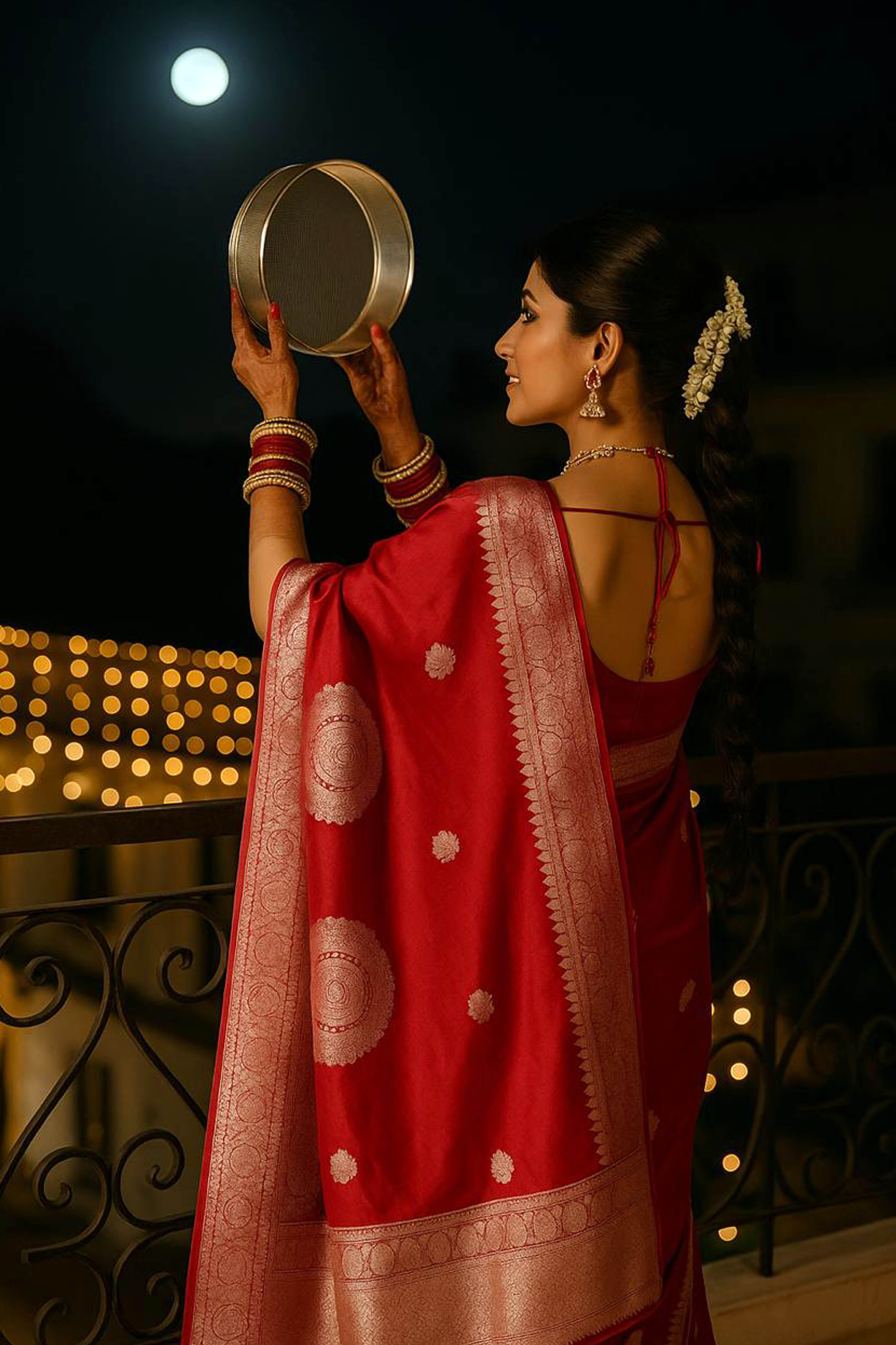 Red Pure Organza Banarasi Silk Saree - Indian Handloomz