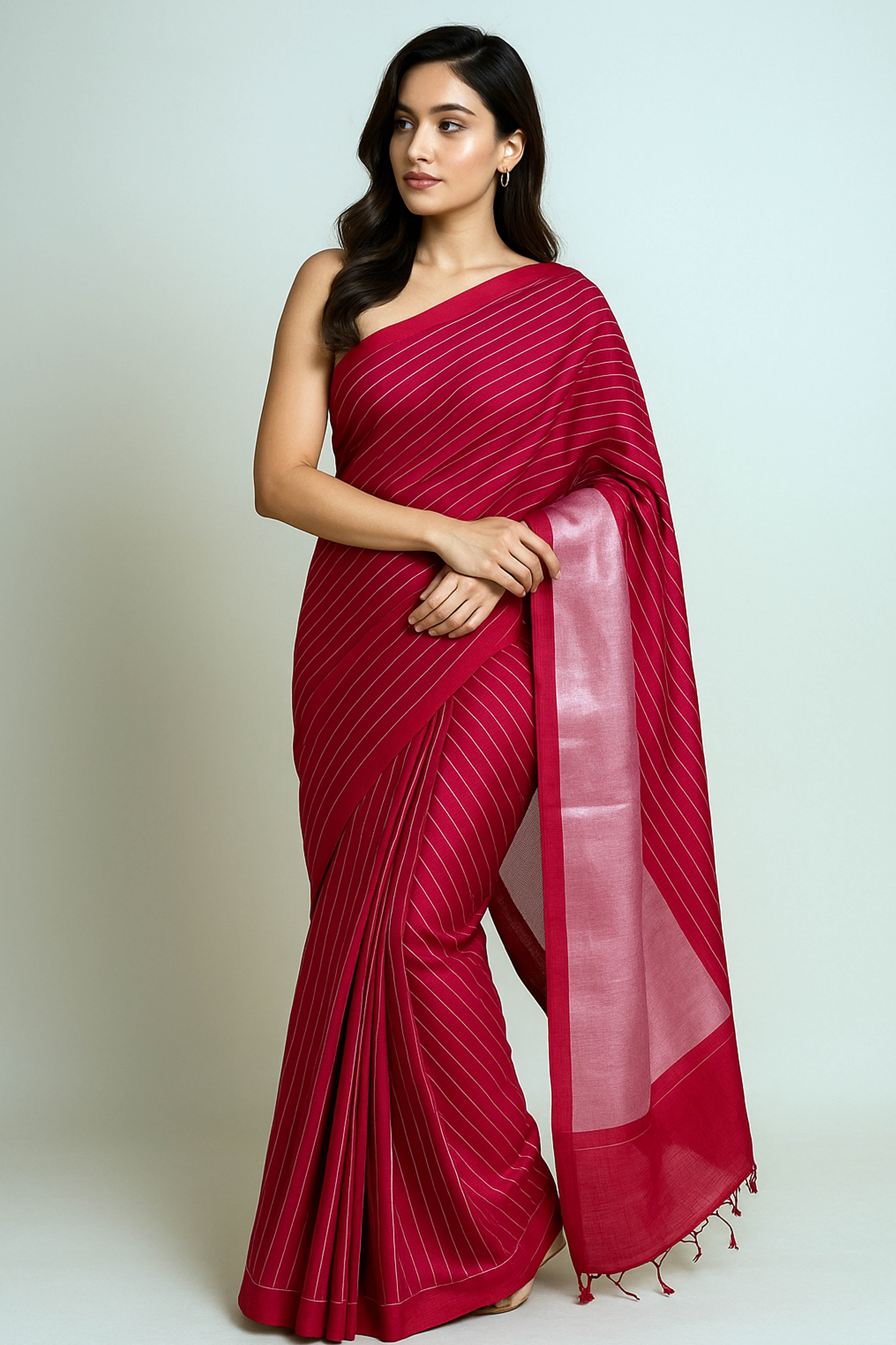 Red & Silver Jamdani Cotton Saree - Indian Handloomz
