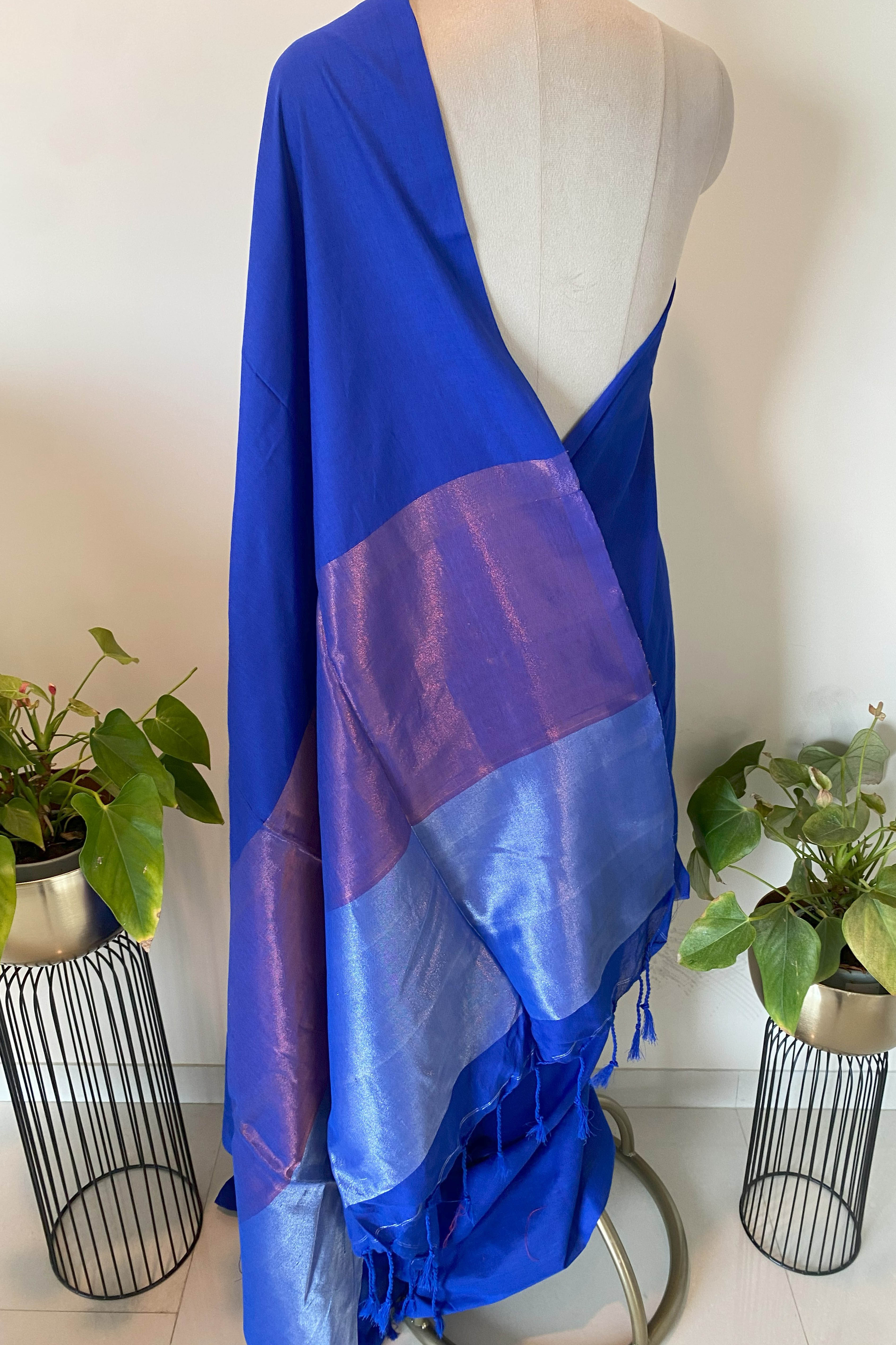 Royal Blue Cotton Saree with Zari Pallu - Indian Handloomz